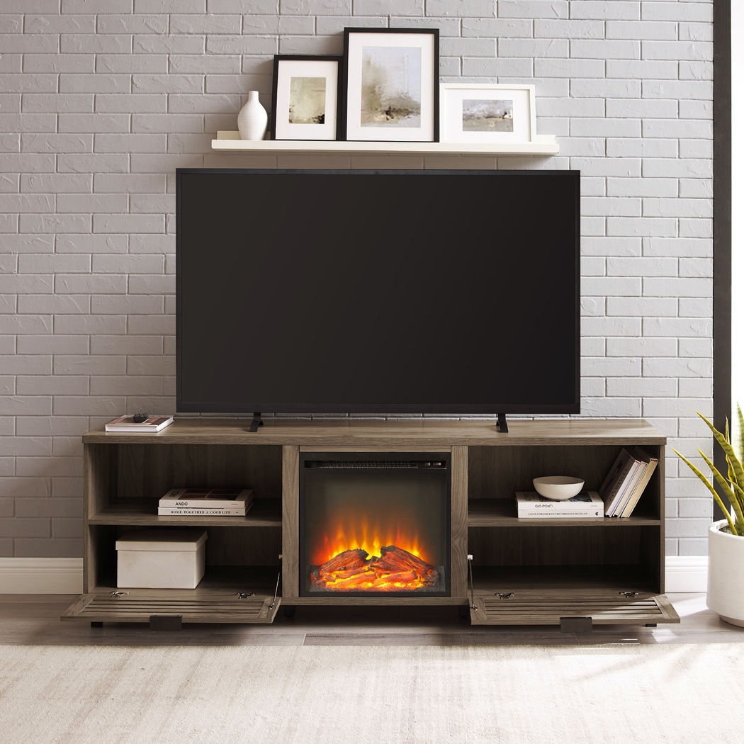 Stanfort Gray 70 in. Console, With Electric Fireplace - Thumbnail - Image 2