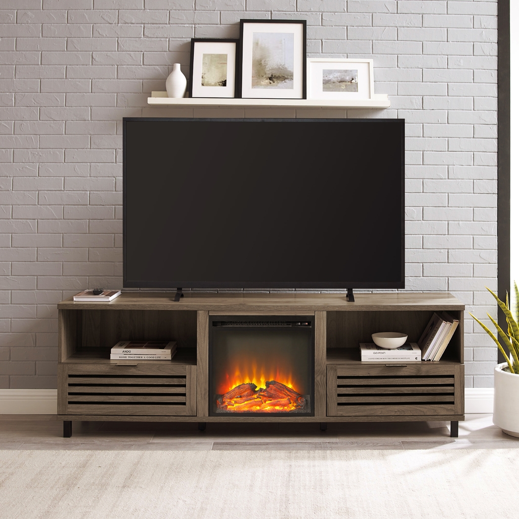 Stanfort Gray 70 in. Console, With Electric Fireplace - Thumbnail - Image 3