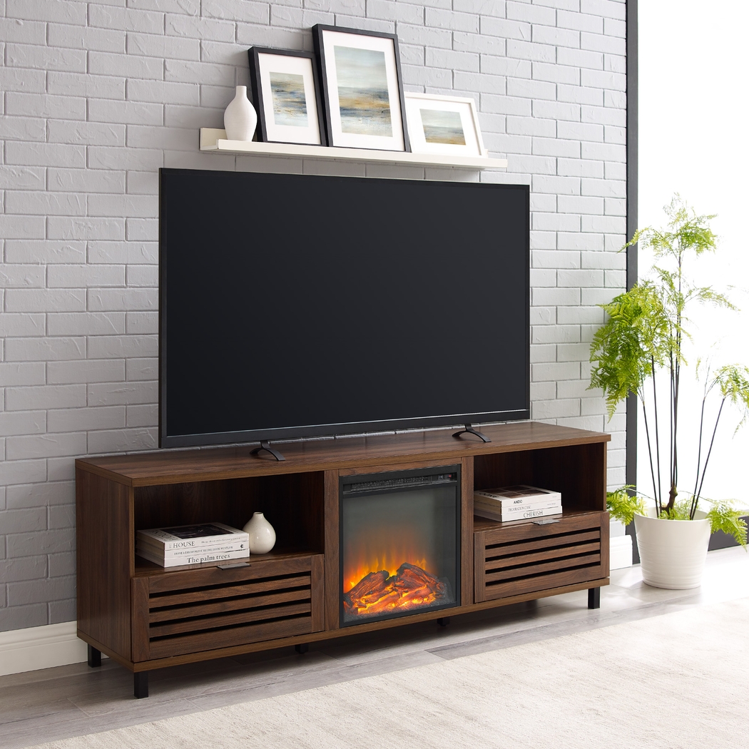 Stanfort Walnut 70 in. Console, With Electric Fireplace - Thumbnail - Image 2