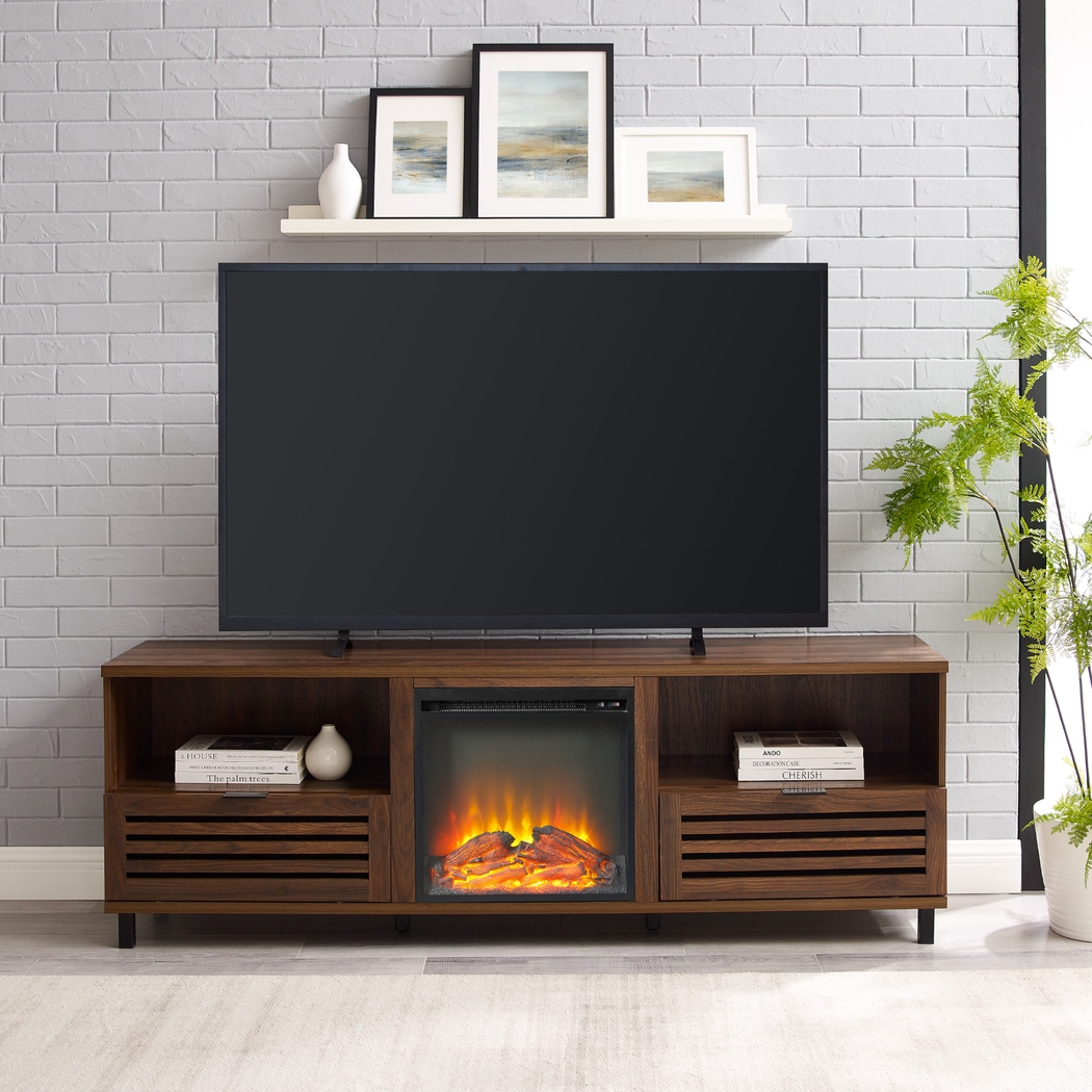 Stanfort Walnut 70 in. Console, With Electric Fireplace - Thumbnail - Image 4