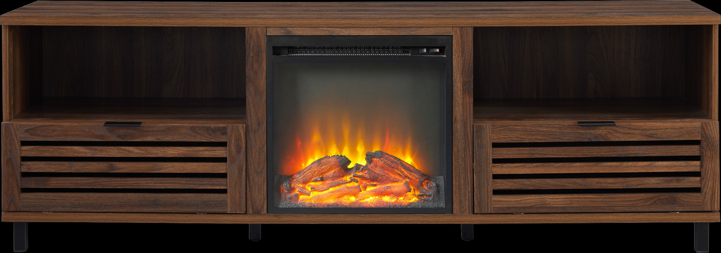 Stanfort Walnut 70 in. Console, With Electric Fireplace - Thumbnail - Image 1
