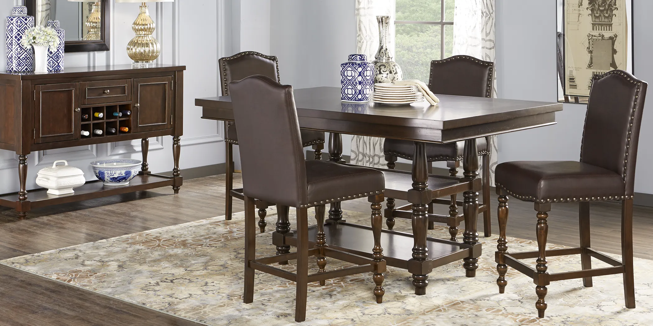 Stanton Cherry 5 Pc Counter Height Dining Room with Brown Stools - Thumbnail - Image 1