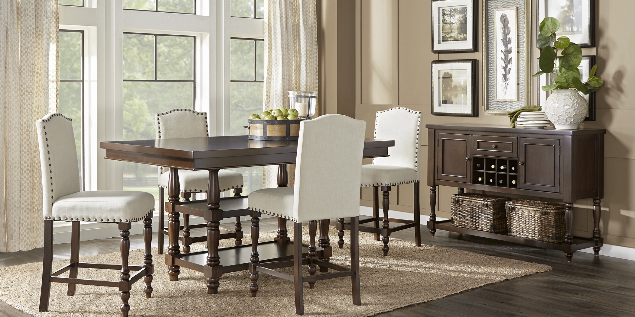 Stanton Cherry 5 Pc Counter Height Dining Room with Ivory Stools - Thumbnail - Image 2