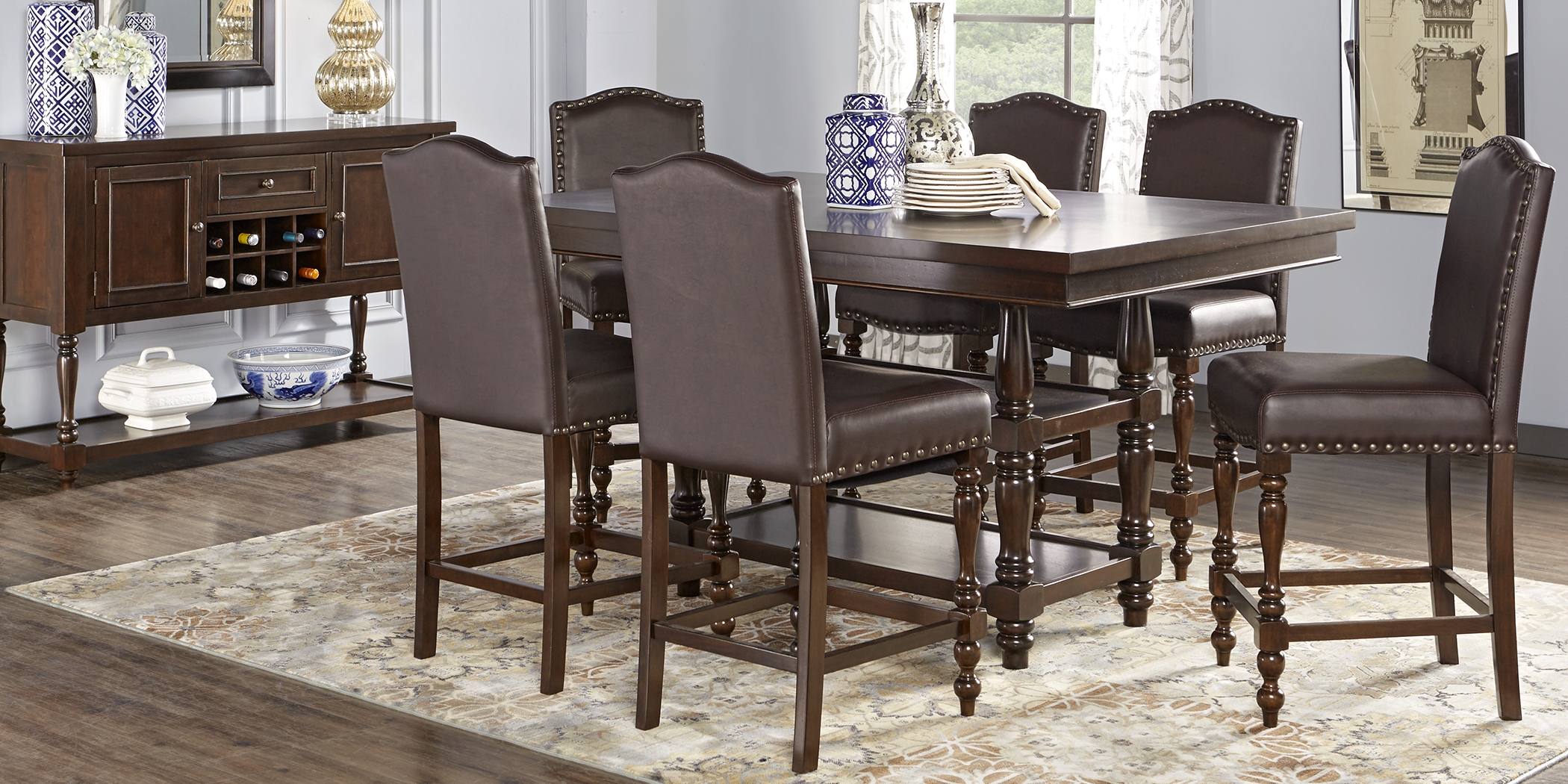 Stanton Cherry 7 Pc Counter Height Dining Room with Brown Counter Height Stools - Thumbnail - Image 1