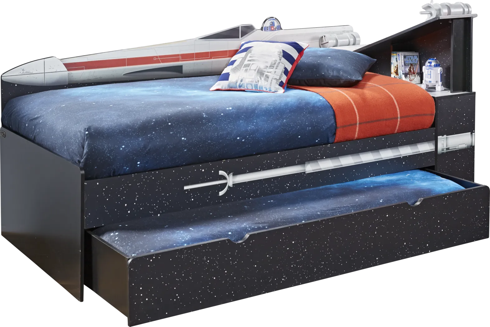 Star Wars X-wing™ Black 4 Pc Right Twin Bookcase Bed w/Trundle - Thumbnail - Image 1