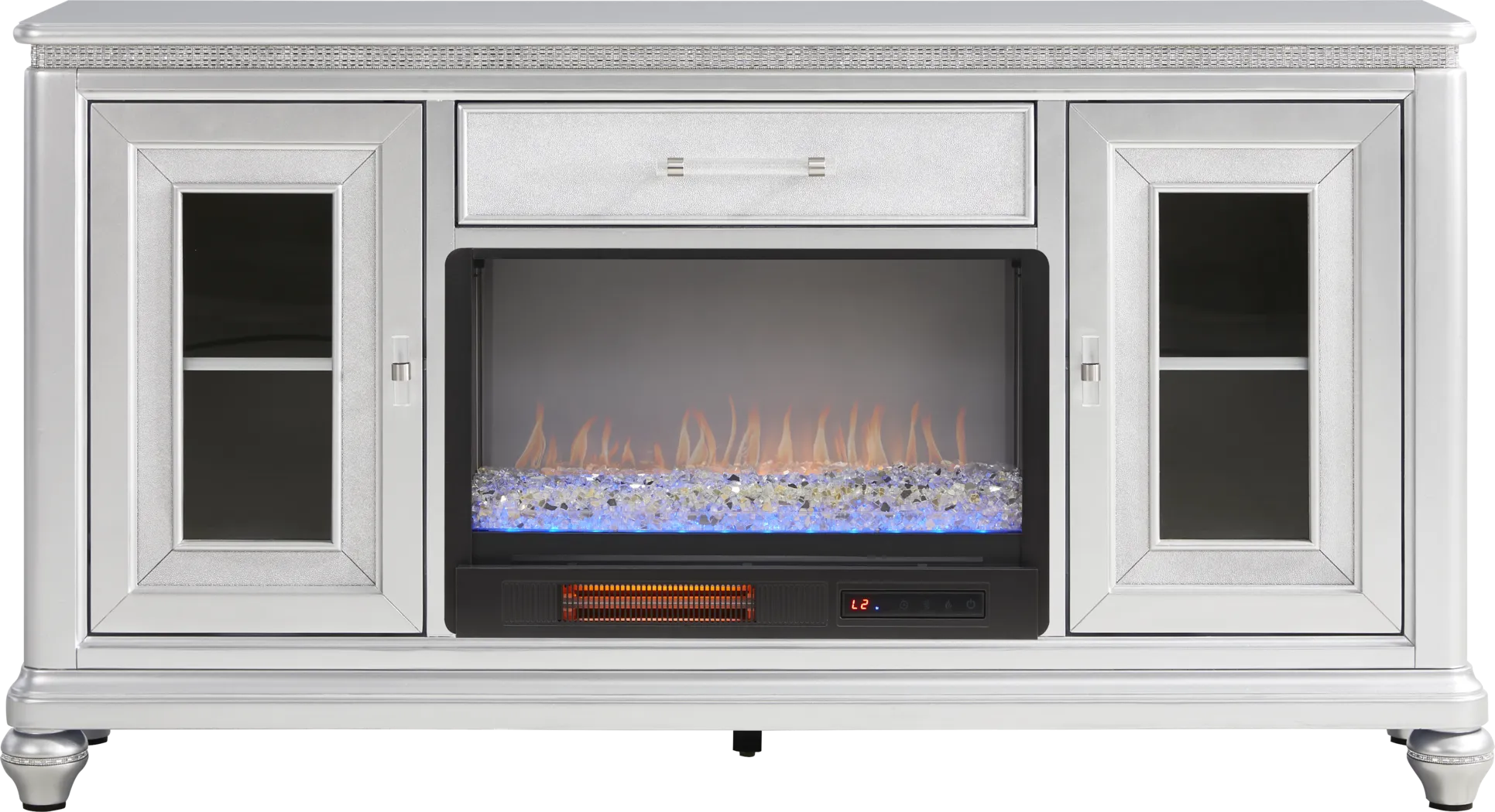Starlet Lane Silver 66 in. Console with Electric Fireplace - Thumbnail - Image 1