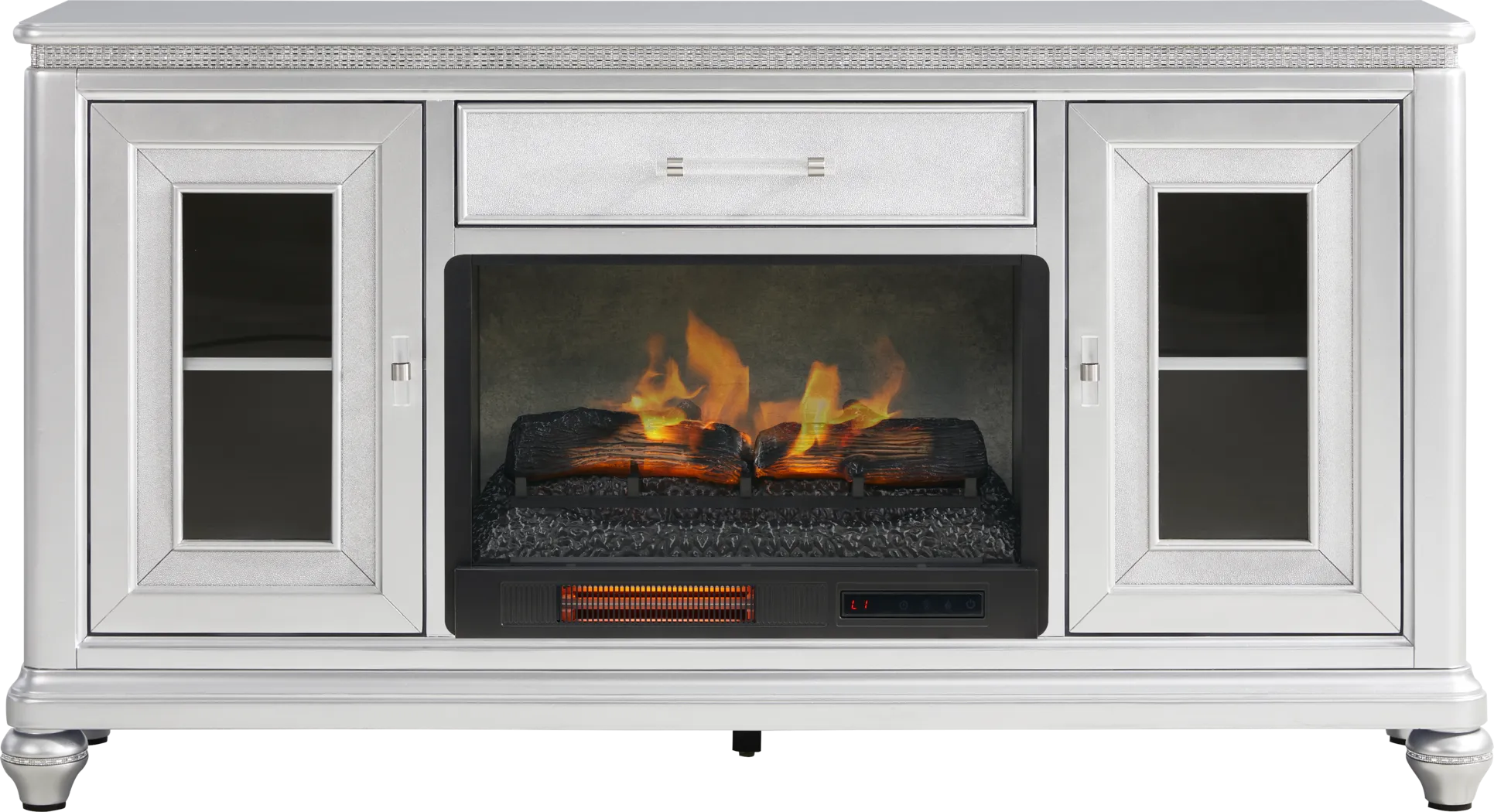 Starlet Lane Silver 66 in. Console with Electric Fireplace - Thumbnail - Image 1