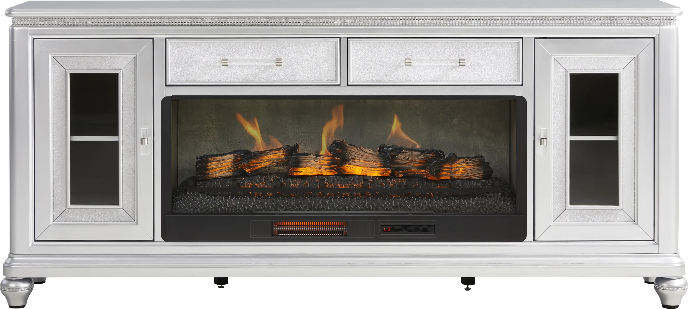 Starlet Lane Silver 80 in. Console with Electric Fireplace - Thumbnail - Image 1