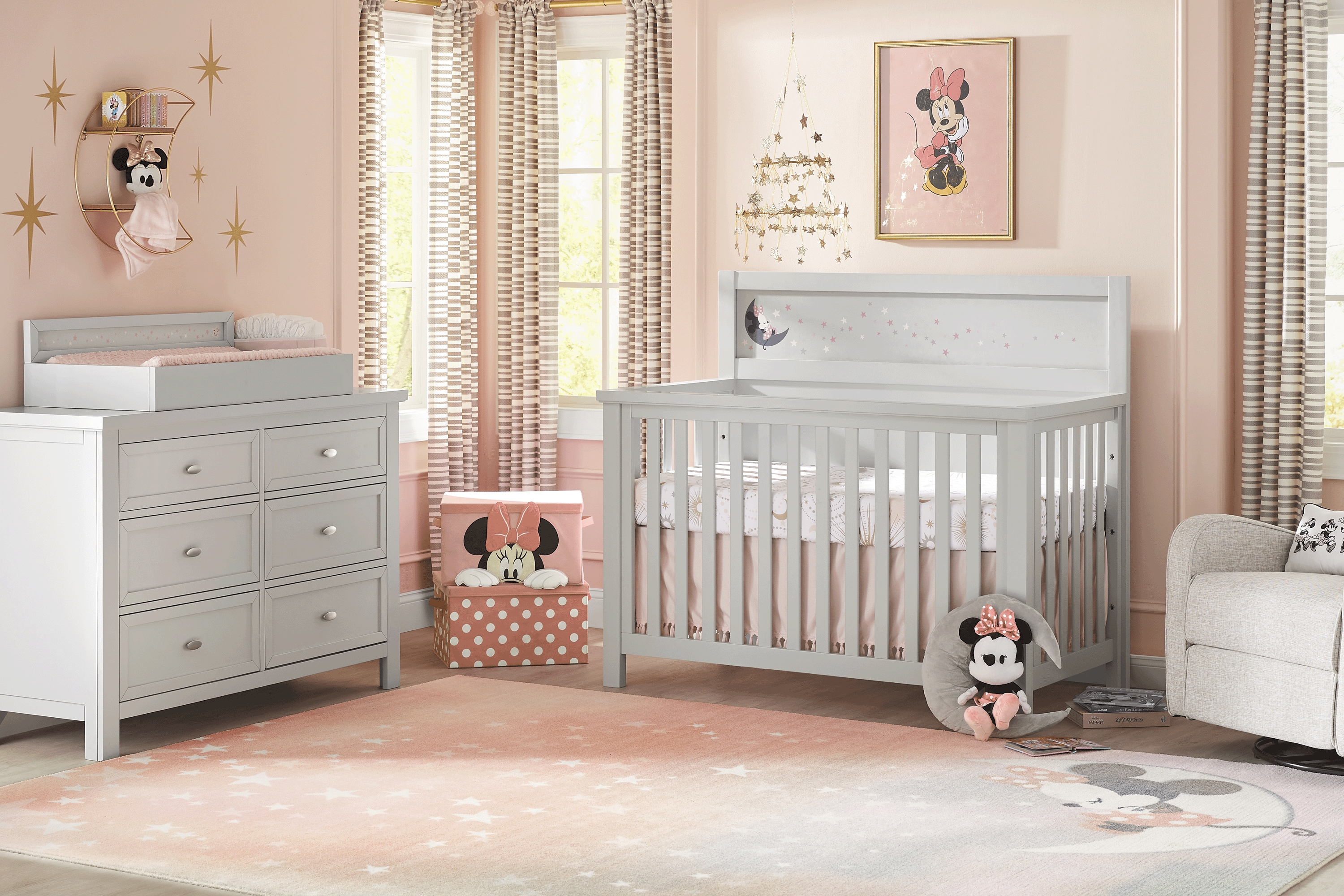 Kids Starry Dreams with Minnie Mouse Gray 5 Pc Nursery with Toddler Rails - Thumbnail - Image 1