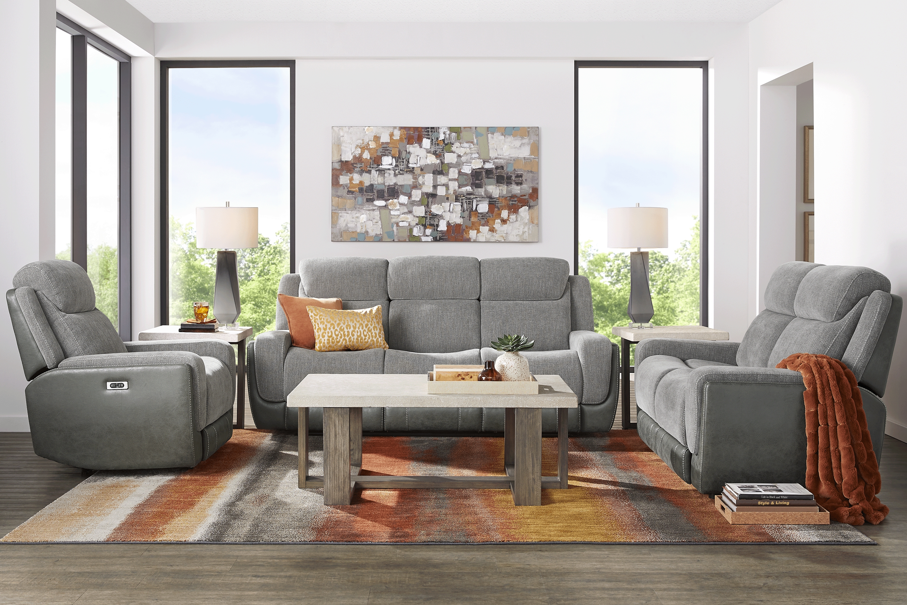 State Street Gray 2 Pc Living Room with Dual Power Reclining Sofa - Thumbnail - Image 1