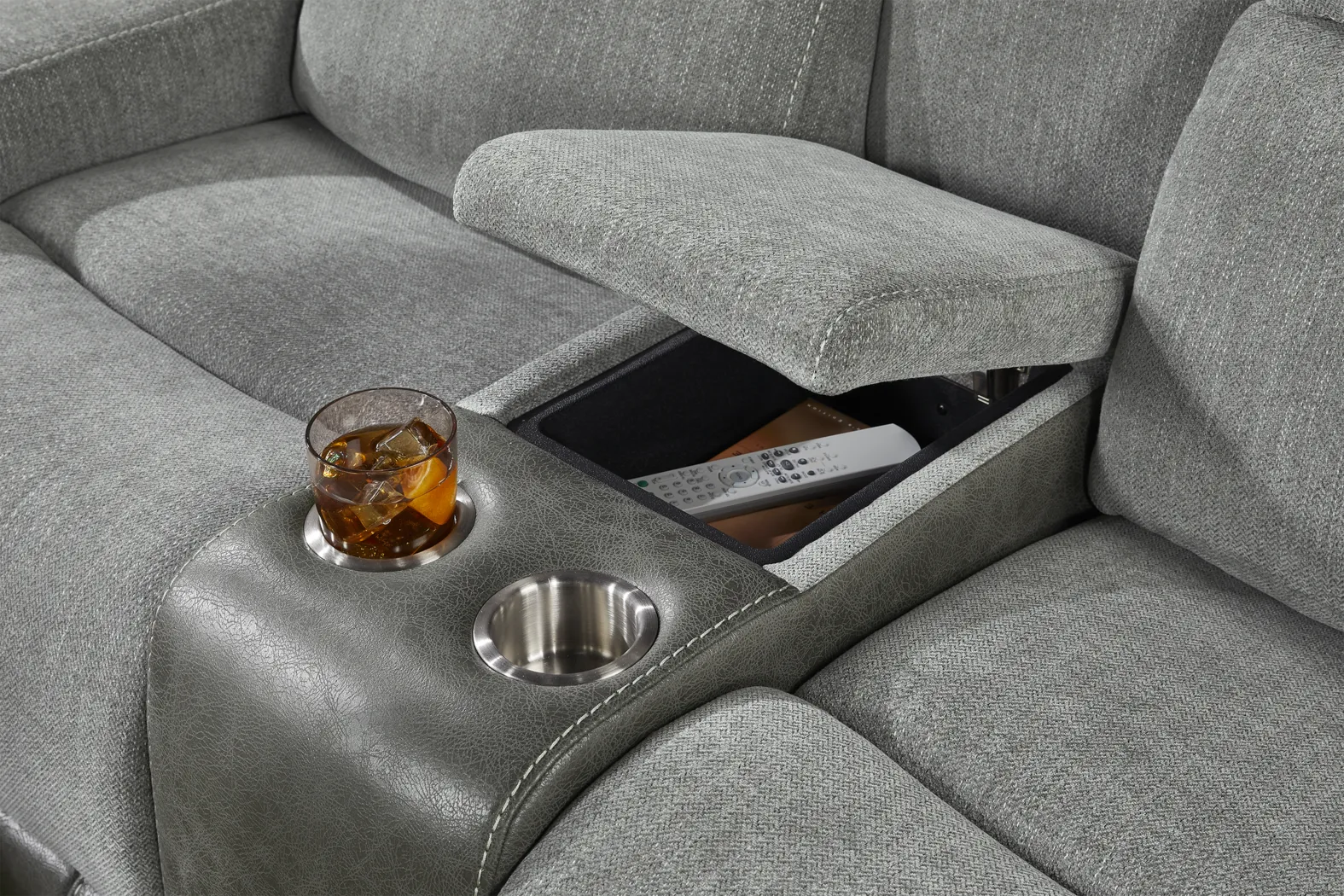 State Street Gray Dual Power Reclining Console Loveseat - Image 7