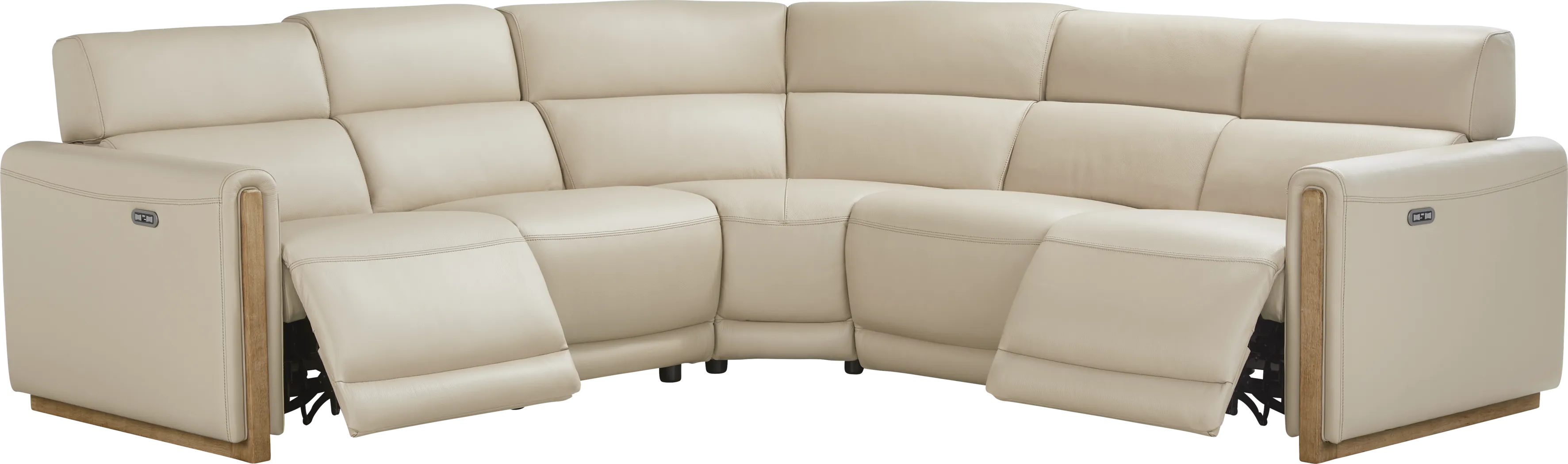 Stefano Almond Leather 5 Pc Dual Power Reclining Sectional - Thumbnail - Image 1