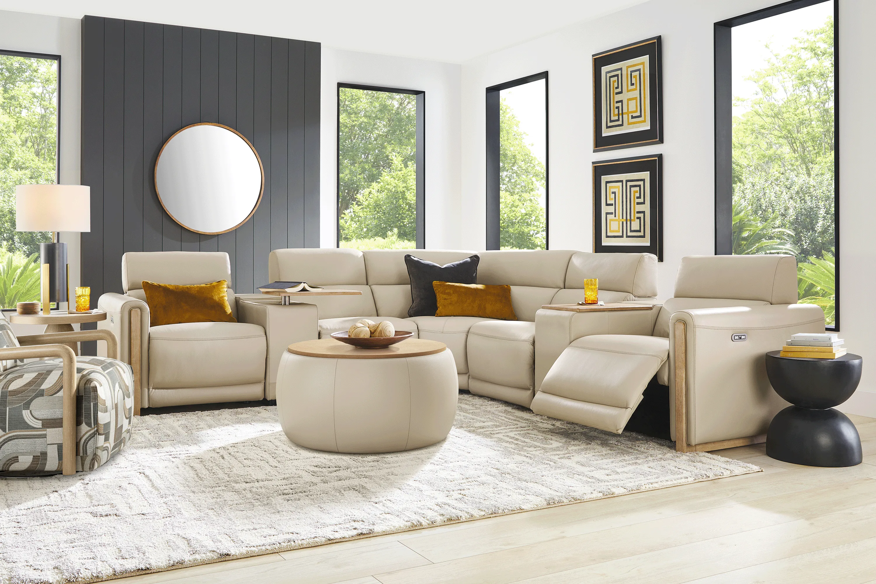 Stefano Almond Leather 7 Pc Dual Power Reclining Sectional - Thumbnail - Image 2