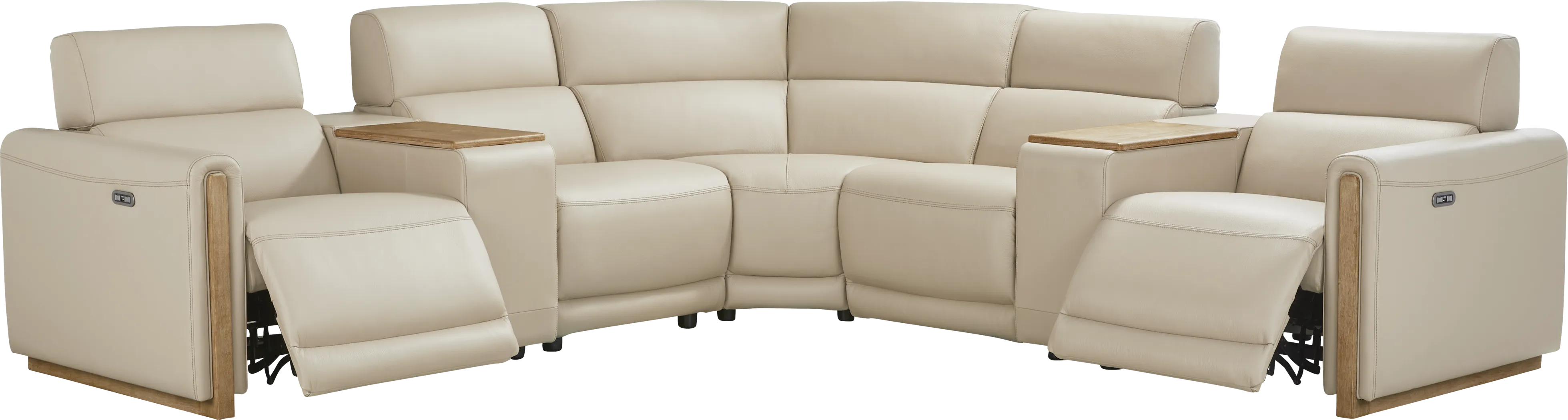 Stefano Almond Leather 7 Pc Dual Power Reclining Sectional - Thumbnail - Image 1