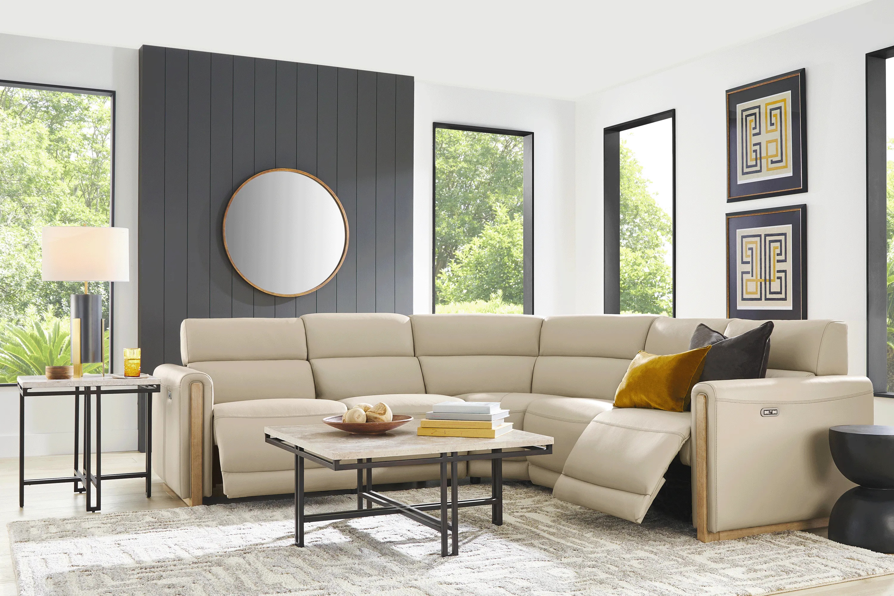 Stefano Taupe Leather 5 Pc Dual Power Reclining Sectional - Thumbnail - Image 2