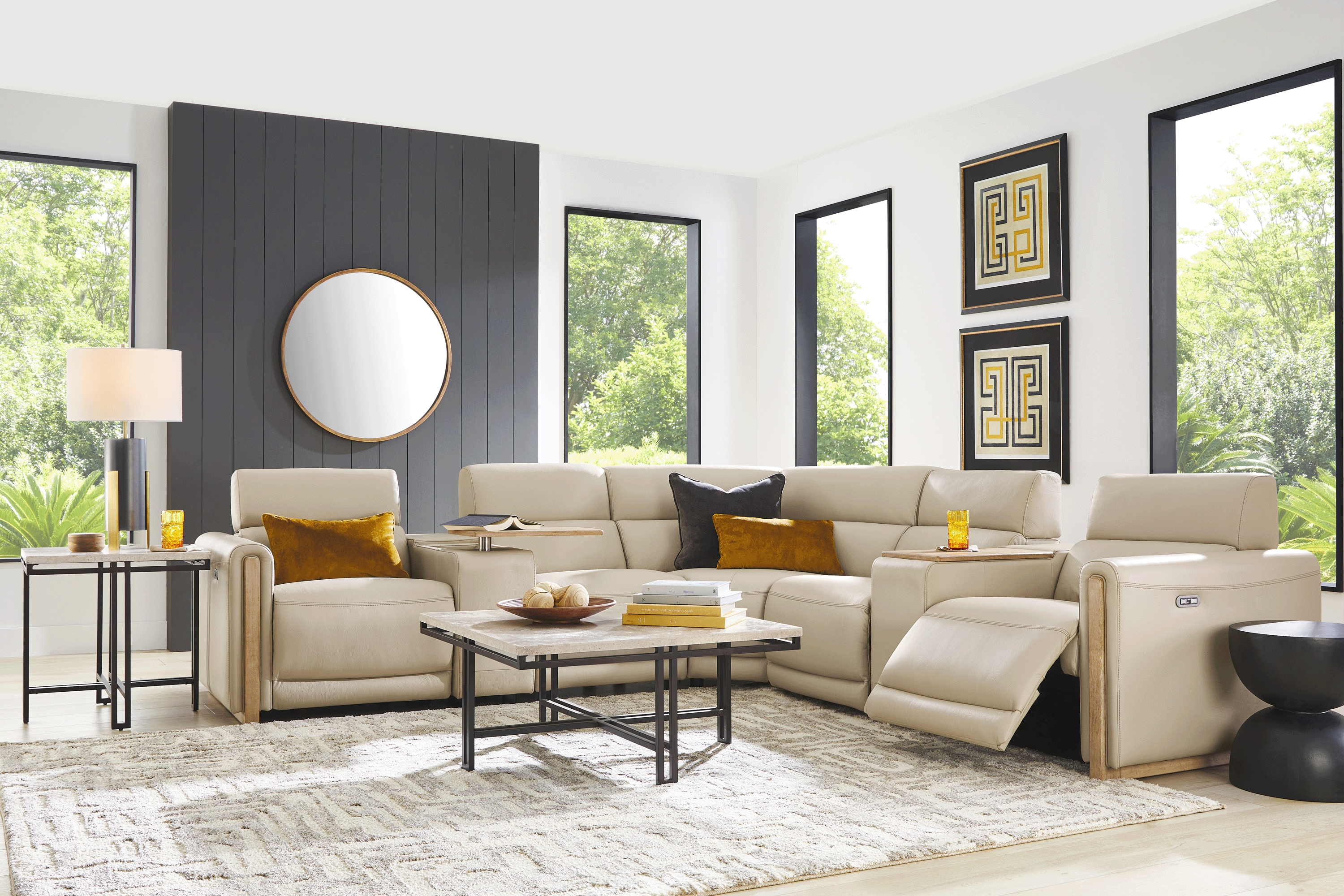 Stefano Taupe Leather 7 Pc Dual Power Reclining Sectional - Thumbnail - Image 2