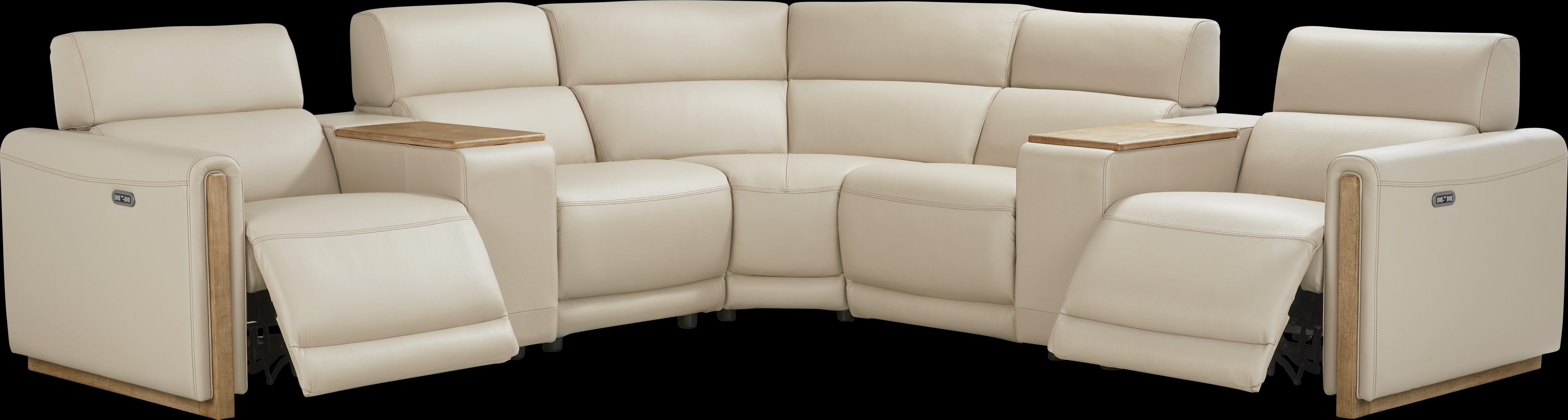 Stefano Taupe Leather 7 Pc Dual Power Reclining Sectional - Thumbnail - Image 1