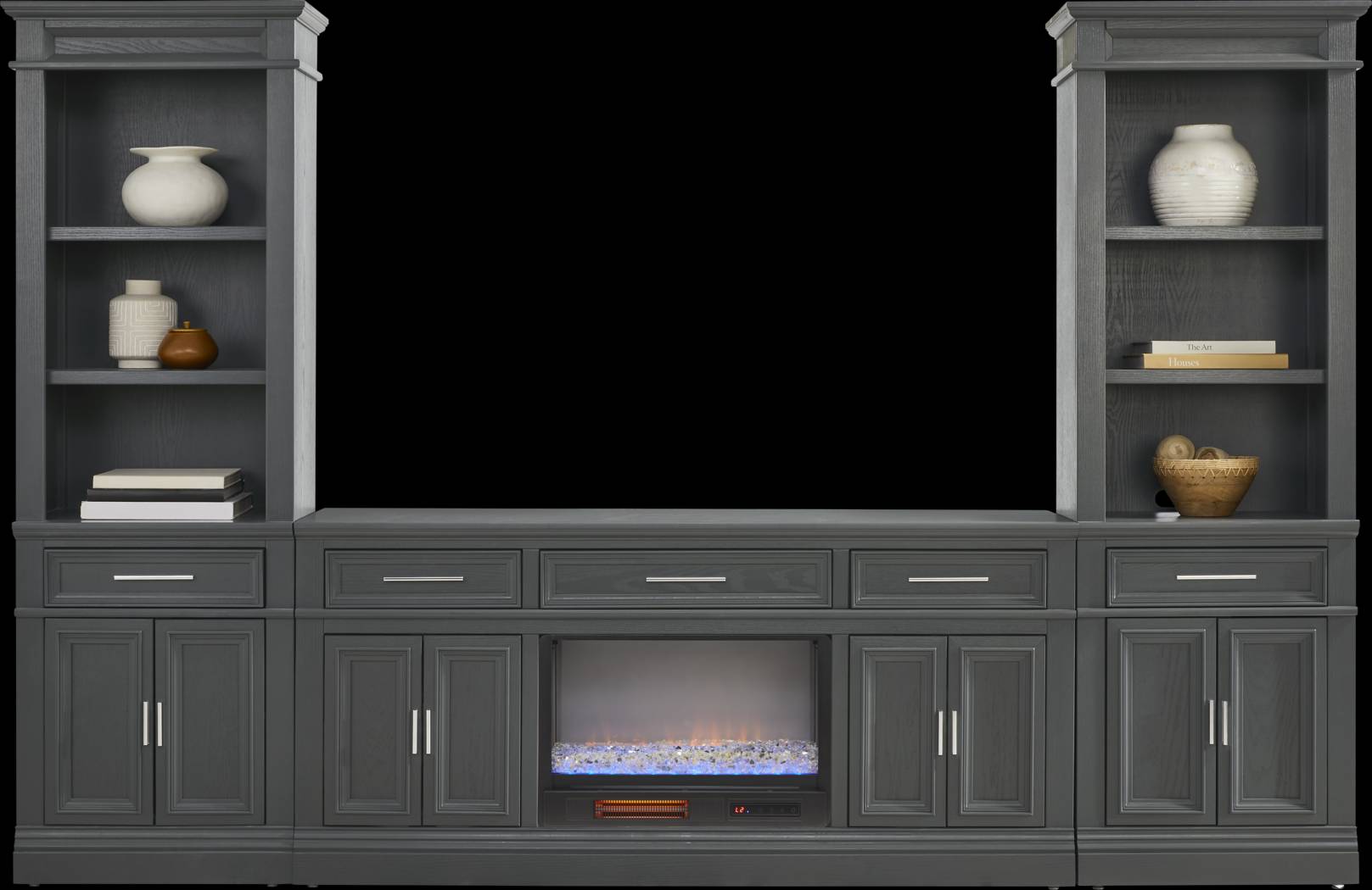 Stephenson Dark Gray 4 Pc Wall Unit with 70 in. Console and Electric Fireplace - Thumbnail - Image 2
