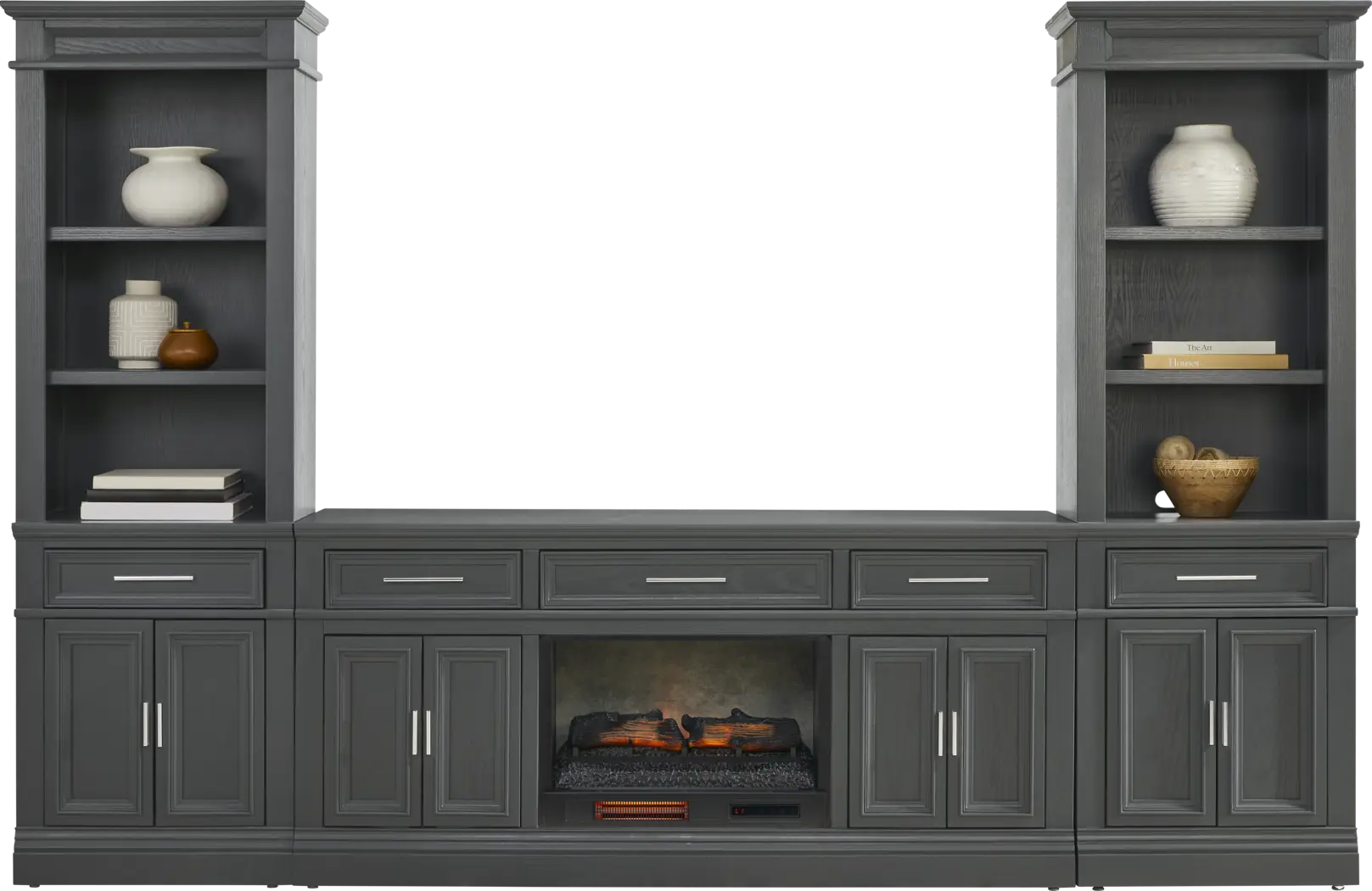 Stephenson Dark Gray 4 Pc Wall Unit with 70 in. Console and Electric Log Fireplace - Thumbnail - Image 2