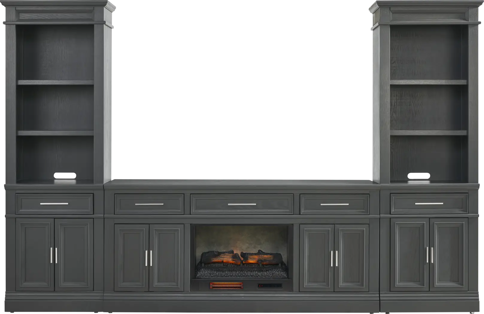 Stephenson Dark Gray 4 Pc Wall Unit with 70 in. Console and Electric Log Fireplace - Thumbnail - Image 1