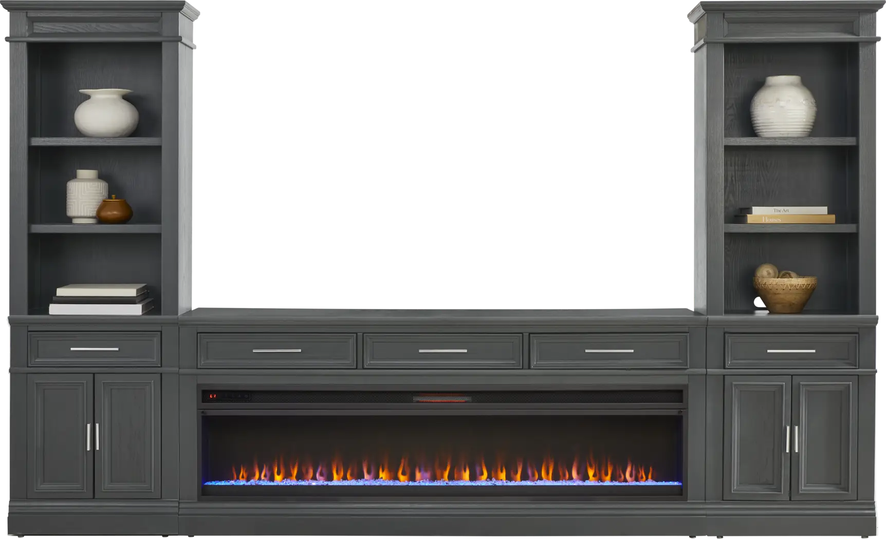 Stephenson Dark Gray 4 Pc Wall Unit with 78 in. Console and Electric Fireplace - Thumbnail - Image 2