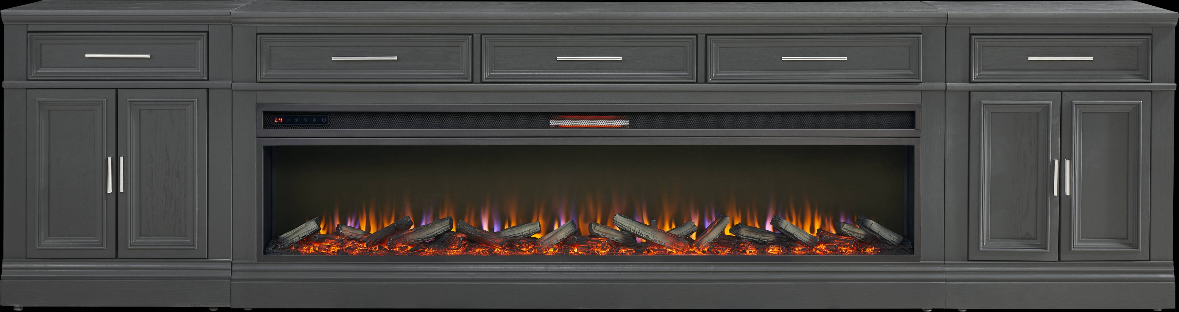 Stephenson Dark Gray 4 Pc Console with Electric Log Fireplace - Thumbnail - Image 1