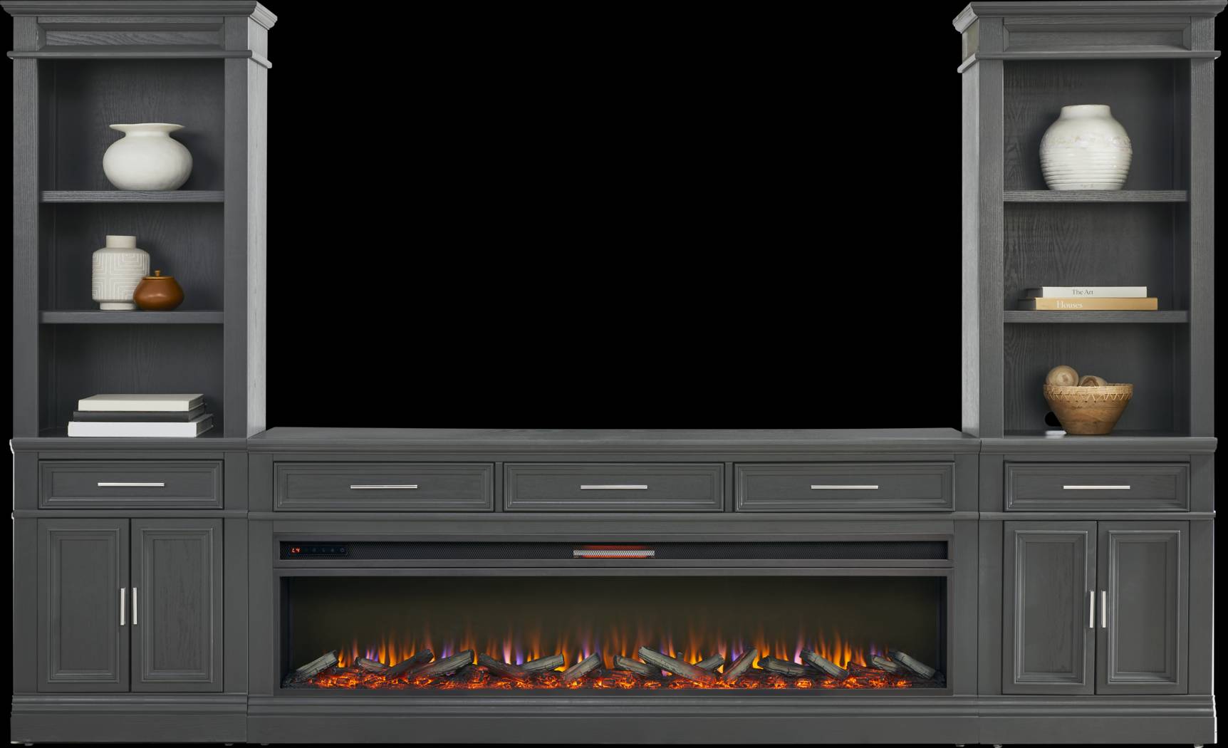 Stephenson Dark Gray 4 Pc Wall Unit with 78 in. Console and Electric Log Fireplace - Thumbnail - Image 2