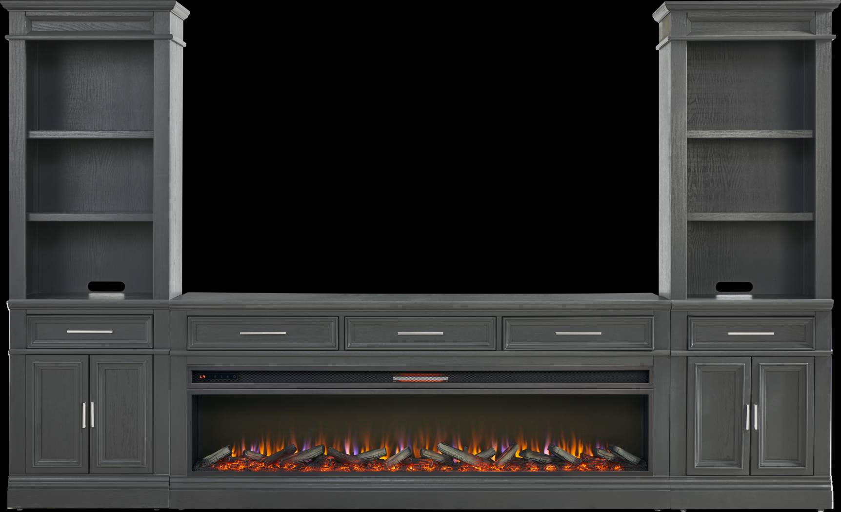 Stephenson Dark Gray 4 Pc Wall Unit with 78 in. Console and Electric Log Fireplace - Thumbnail - Image 1