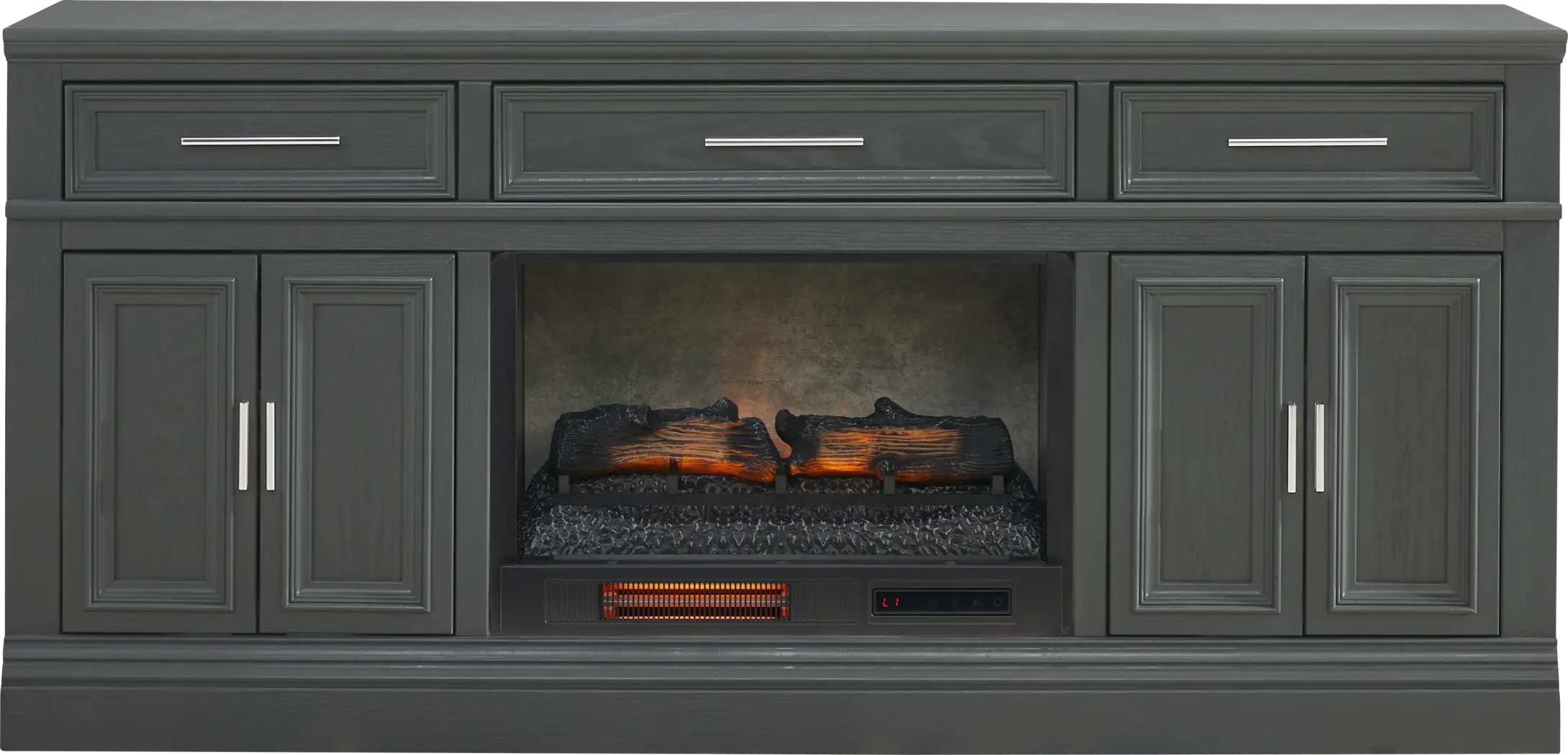 Stephenson Dark Gray 70" Console with Electric Log Fireplace - Thumbnail - Image 1