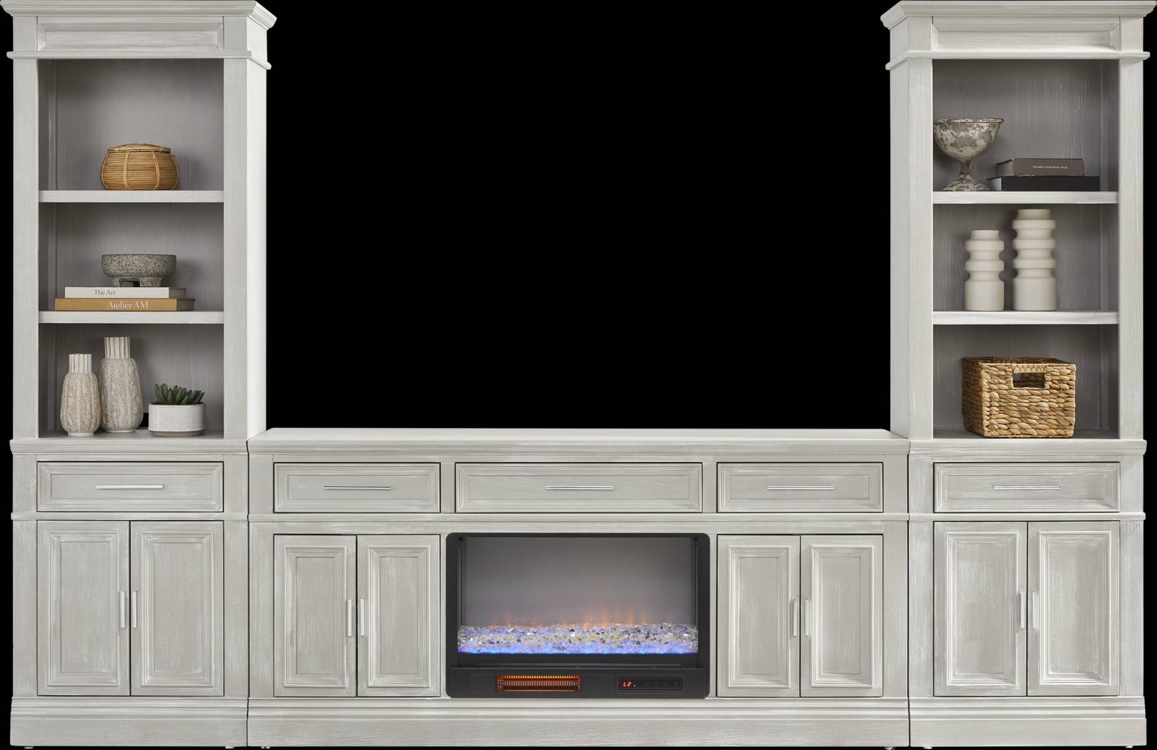 Stephenson Light Gray 4 Pc Wall Unit with 70 in. Console and Electric Fireplace - Thumbnail - Image 2