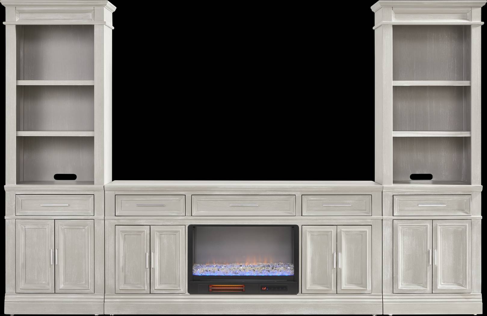 Stephenson Light Gray 4 Pc Wall Unit with 70 in. Console and Electric Fireplace - Thumbnail - Image 1