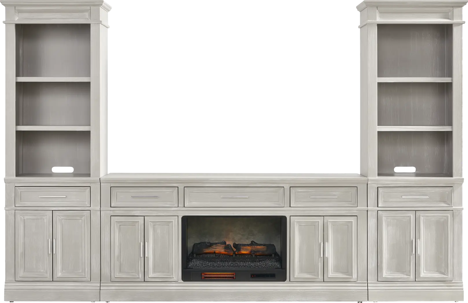 Stephenson Light Gray 4 Pc Wall Unit with 70 in. Console and Electric Log Fireplace - Thumbnail - Image 1