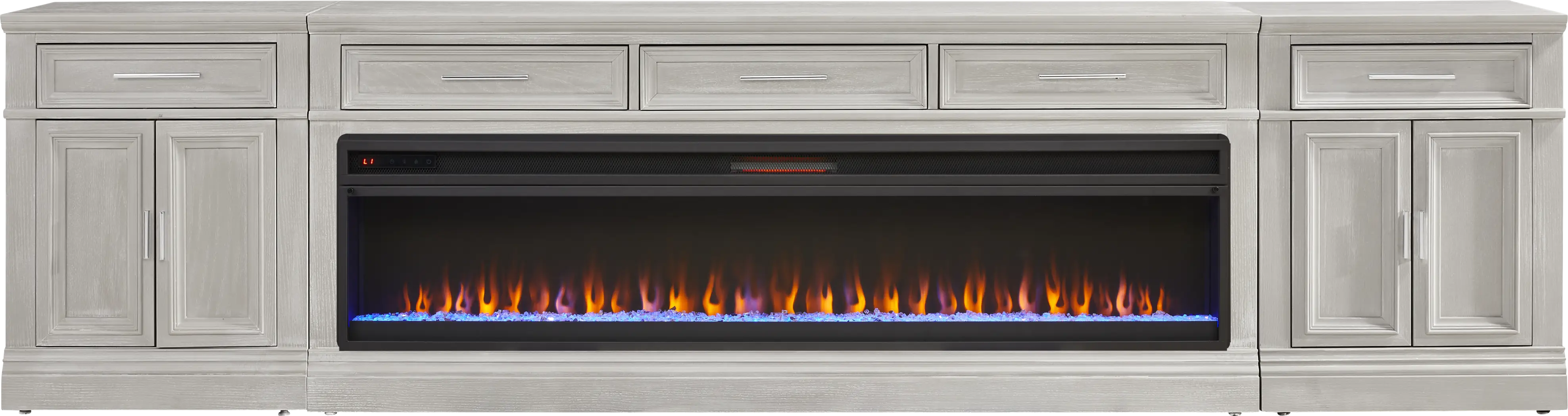 Stephenson Light Gray 4 Pc Console with Electric Fireplace - Thumbnail - Image 1