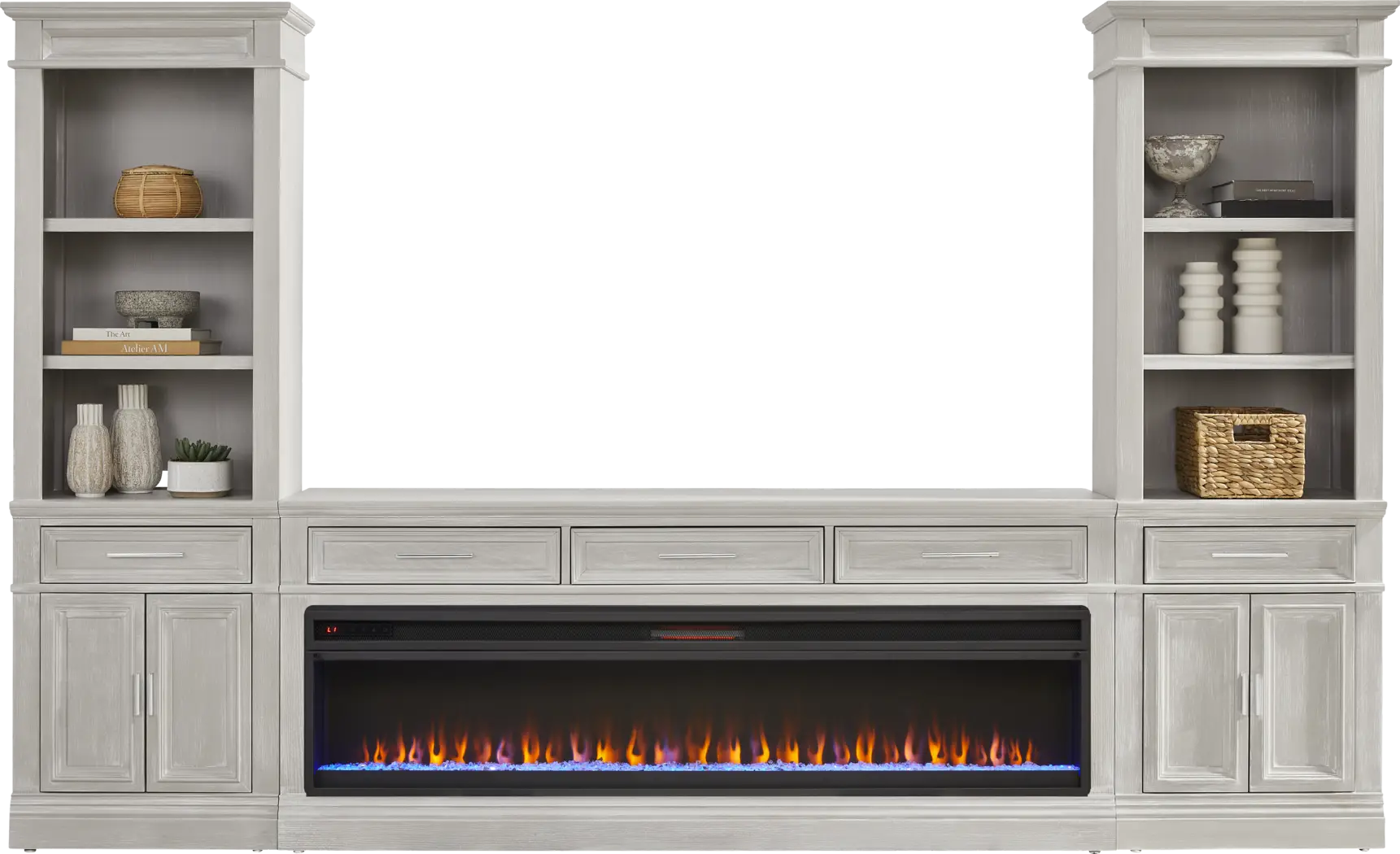 Stephenson Light Gray 4 Pc Wall Unit with 78 in. Console and Electric Fireplace - Thumbnail - Image 2