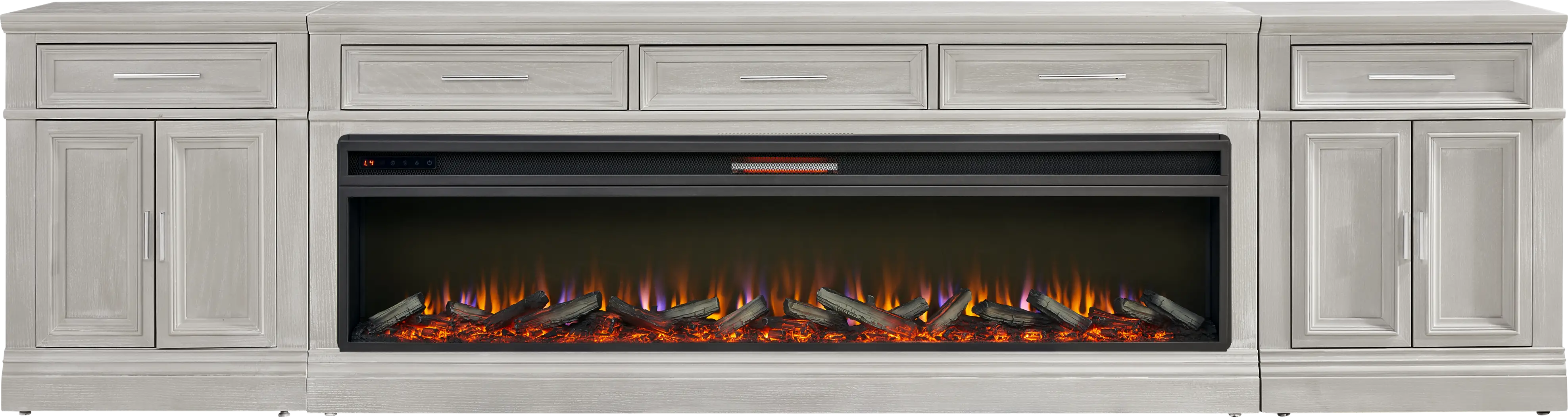 Stephenson Light Gray 4 Pc Console with Electric Log Fireplace - Thumbnail - Image 1