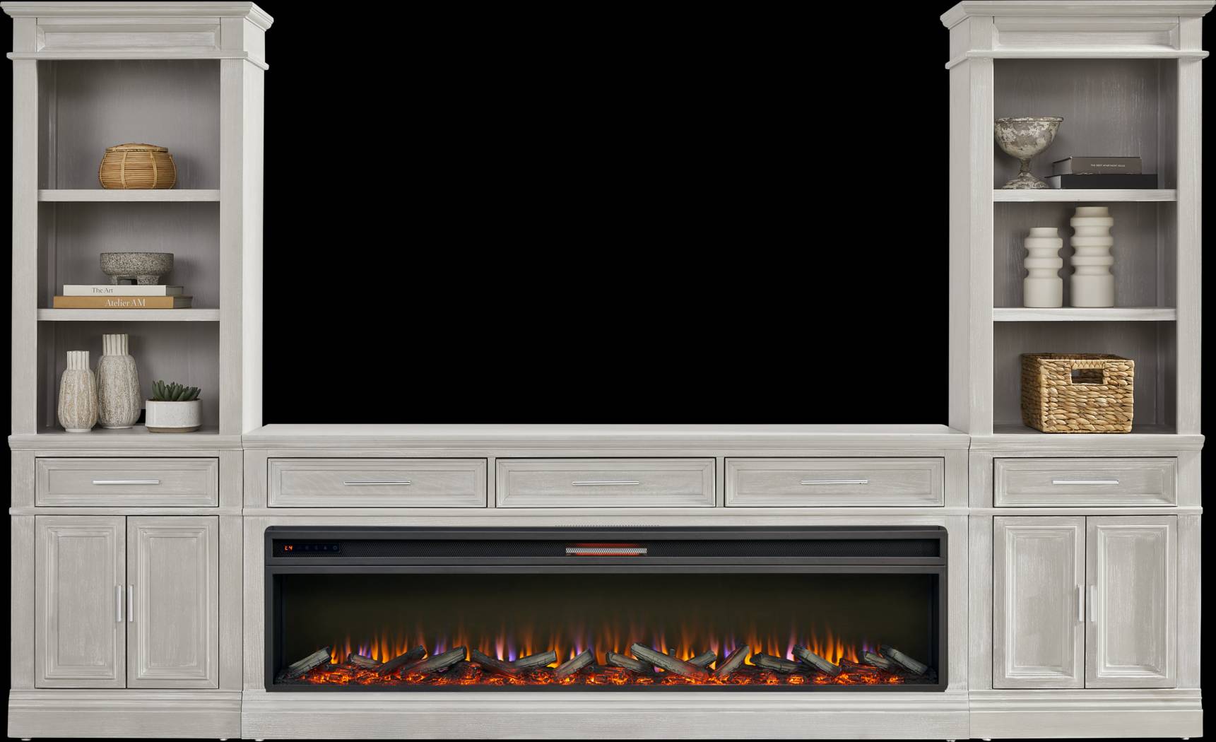 Stephenson Light Gray 4 Pc Wall Unit with 78 in. Console and Electric Log Fireplace - Thumbnail - Image 2