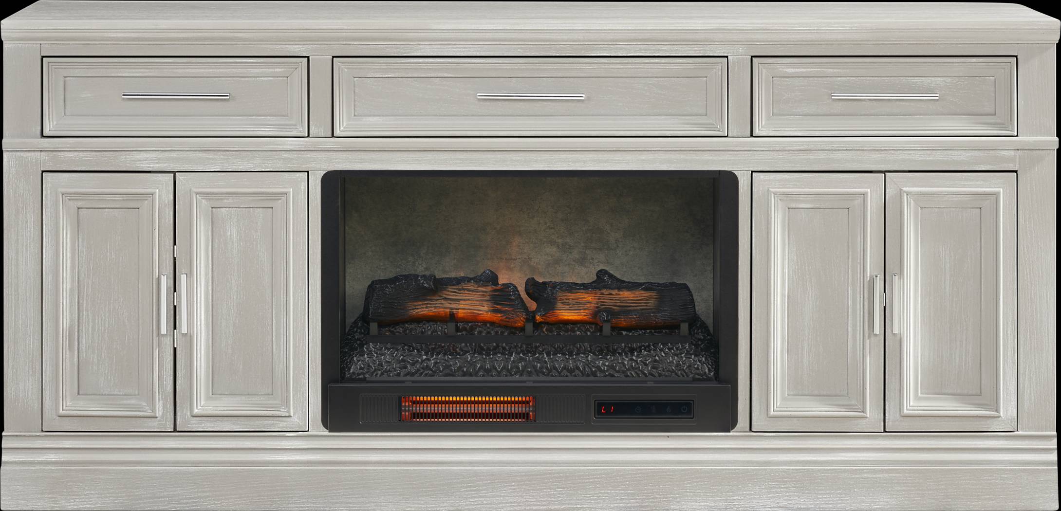 Stephenson Light Gray 70" Console with Electric Log Fireplace - Thumbnail - Image 1