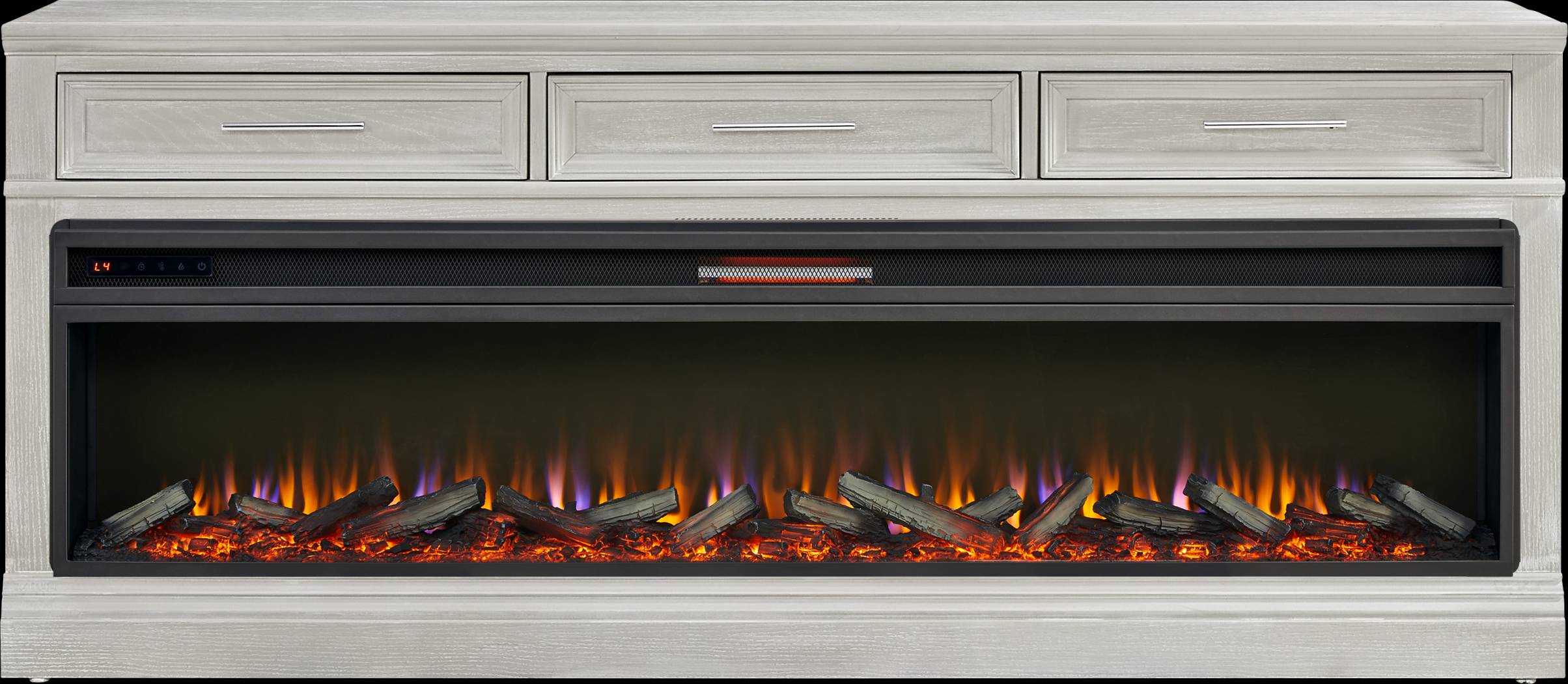 Stephenson Light Gray 78" Console with Electric Log Fireplace - Thumbnail - Image 1