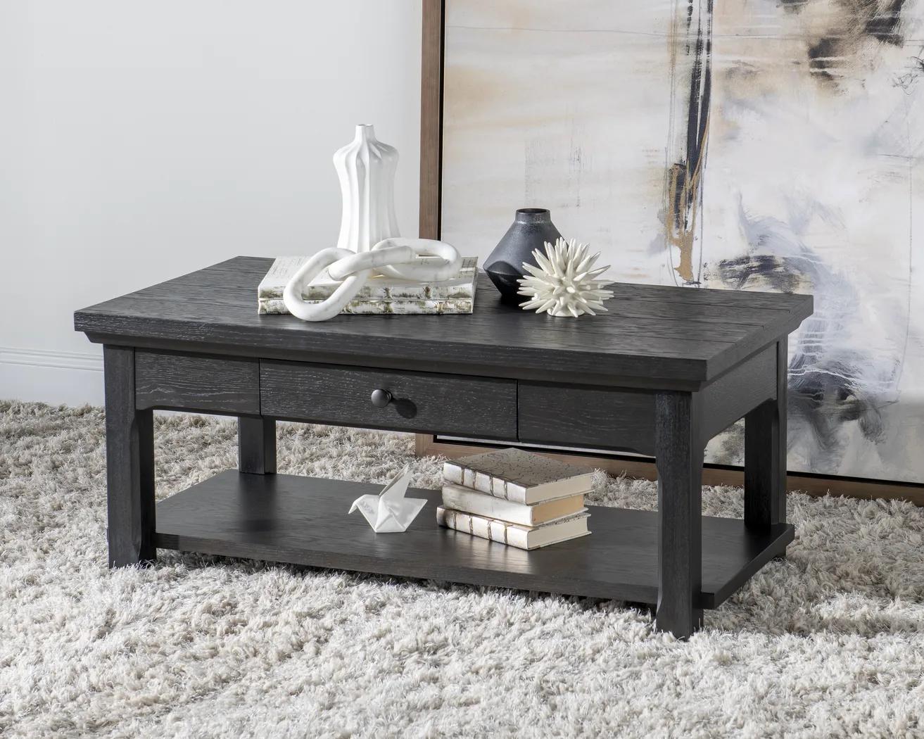 Sterncrest Black 2 Drawer Cocktail Table - Thumbnail - Image 2