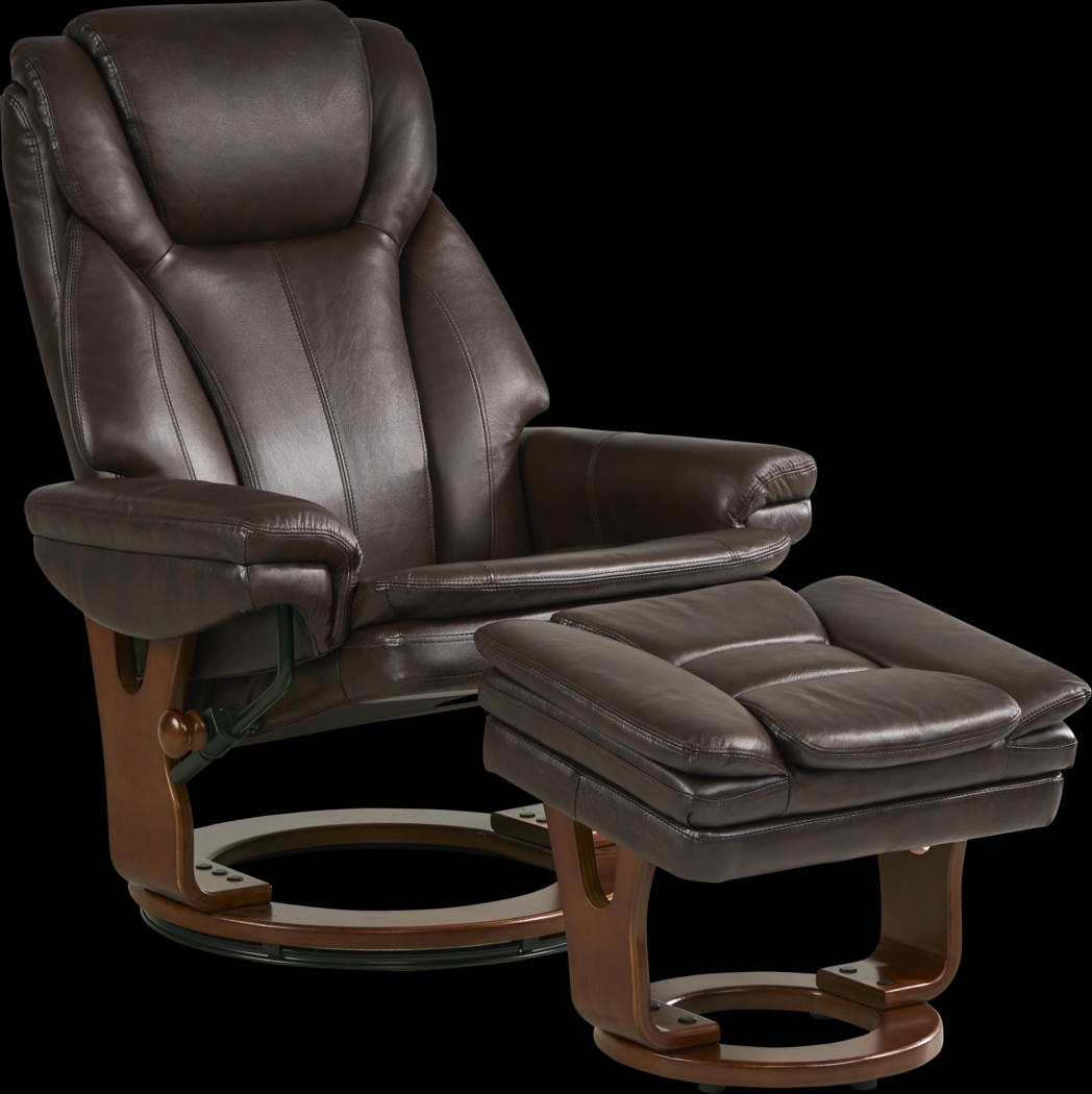 Stewart Place Brown Leather Recliner and Ottoman - Thumbnail - Image 1