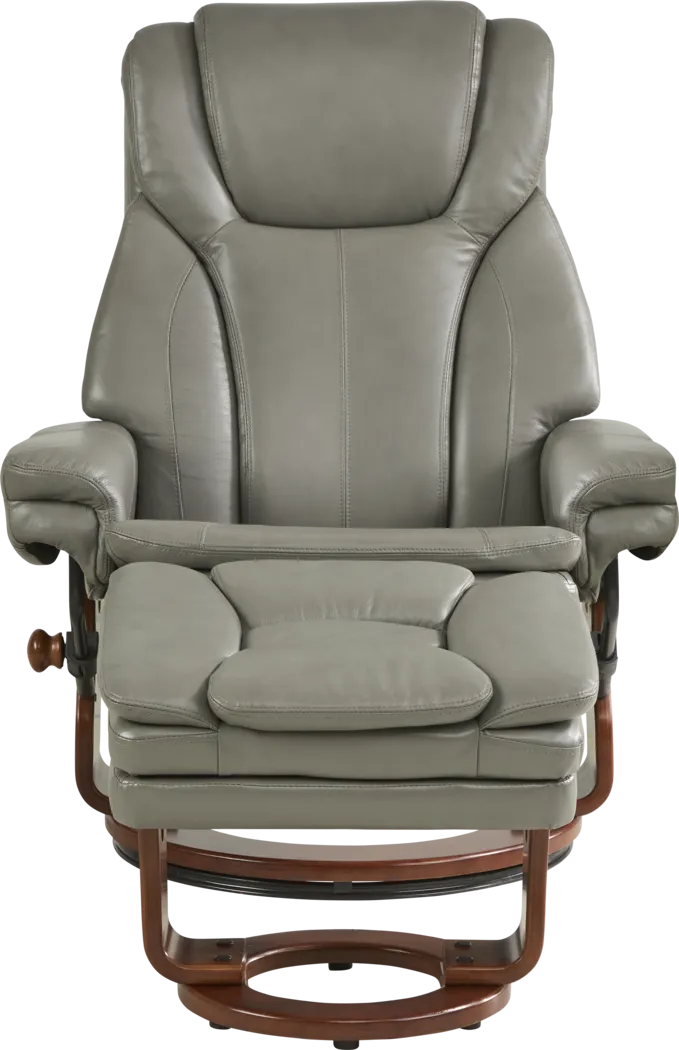 Stewart Place Gray Leather Recliner and Ottoman - Thumbnail - Image 2