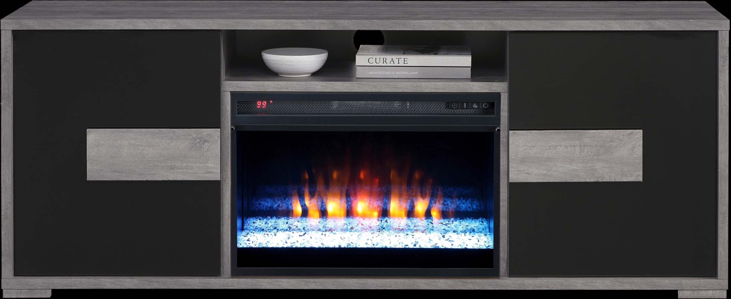 Studio Place Black 70 in. Console with Electric Fireplace - Thumbnail - Image 1