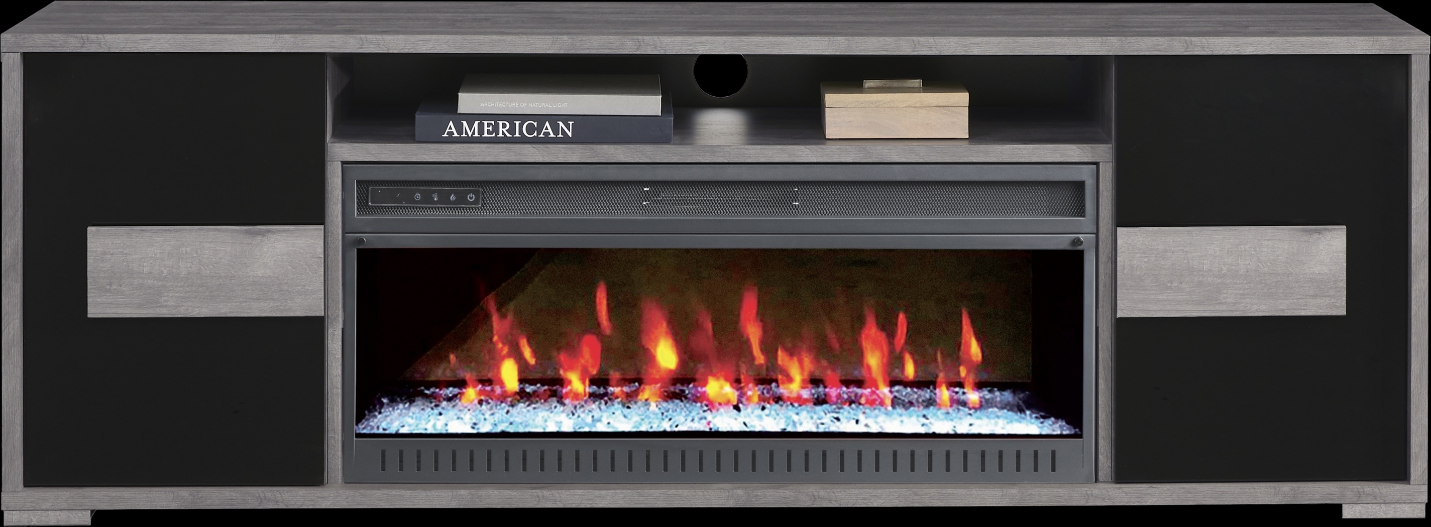 Studio Place Black 78 in. Console with Electric Fireplace - Thumbnail - Image 1