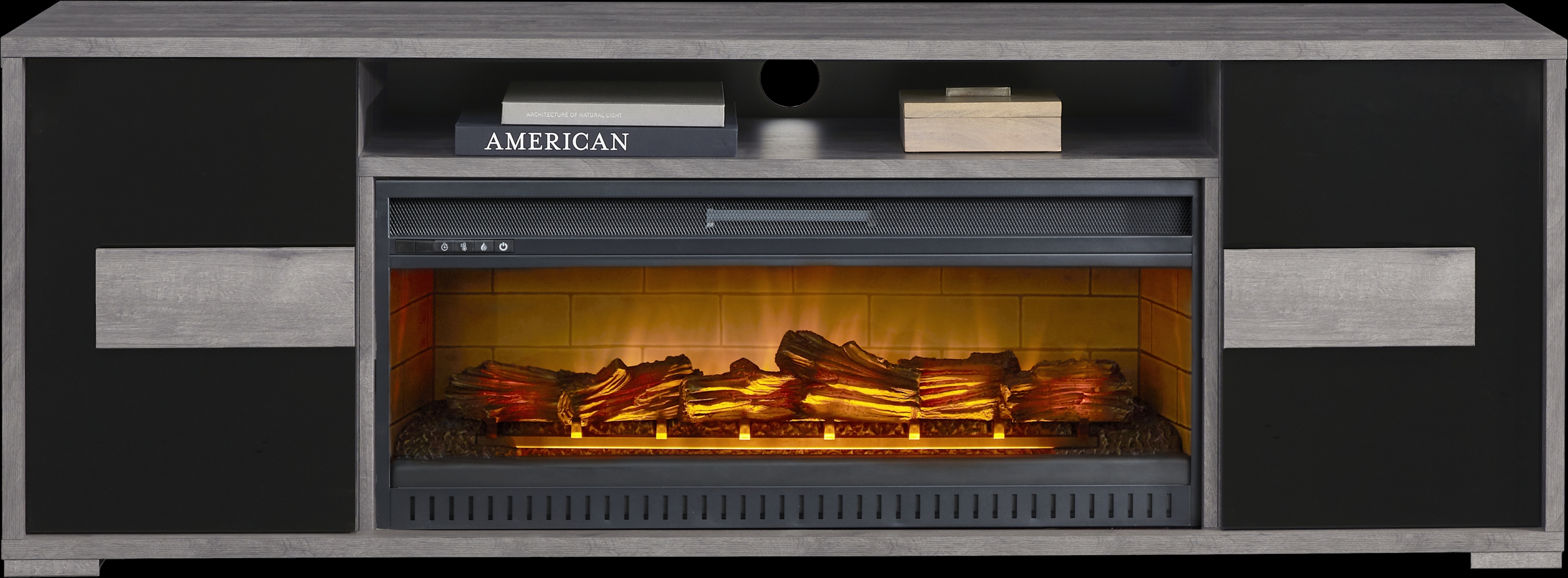 Studio Place Black 78 in. Console with Electric Log Fireplace - Thumbnail - Image 1