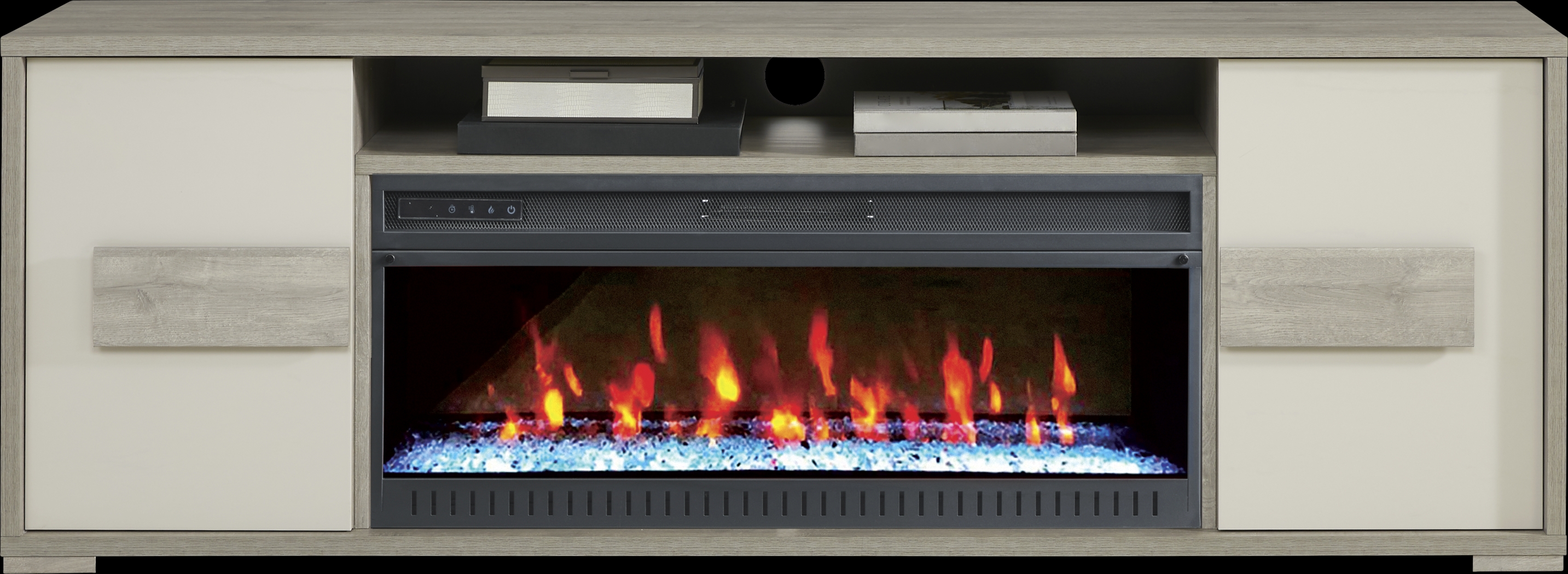 Studio Place Silver 78 in. Console with Electric Fireplace - Thumbnail - Image 1