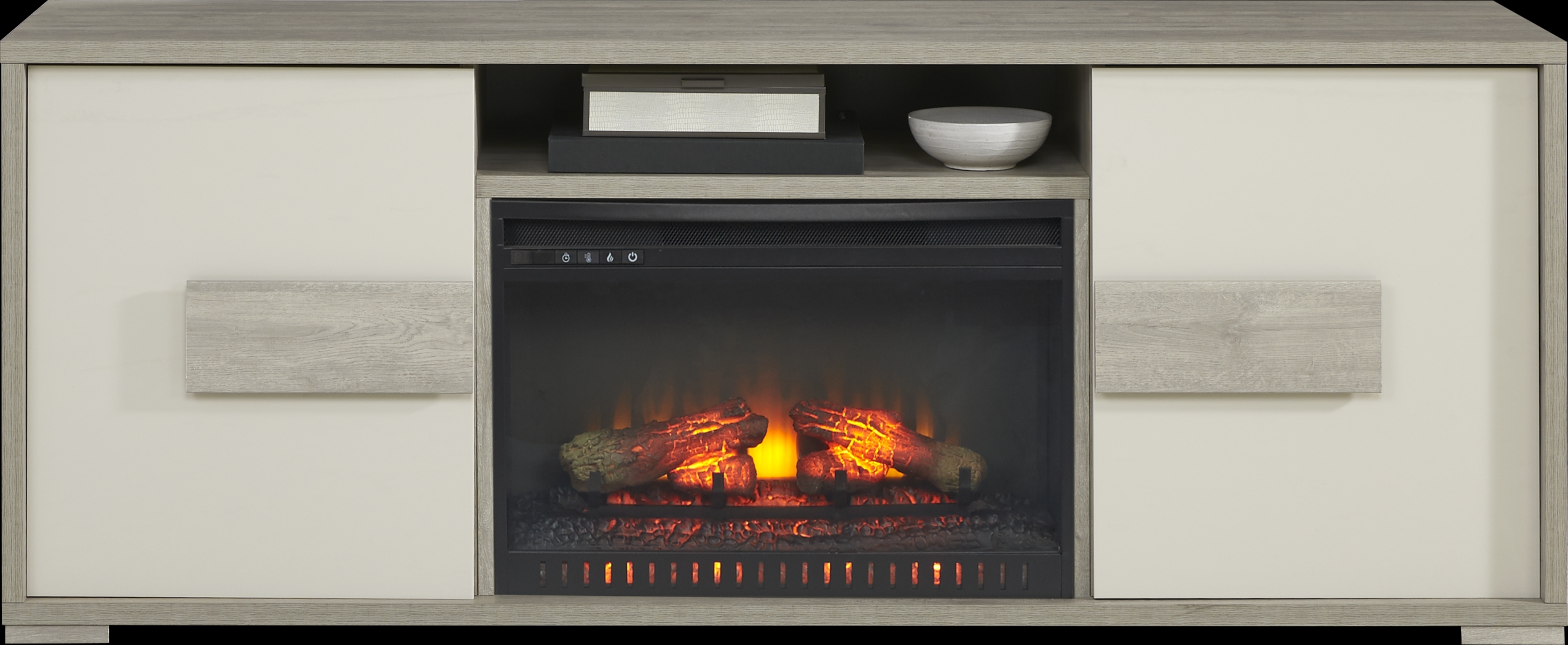 Studio Place Silver 70 in. Console with Electric Log Fireplace - Thumbnail - Image 1