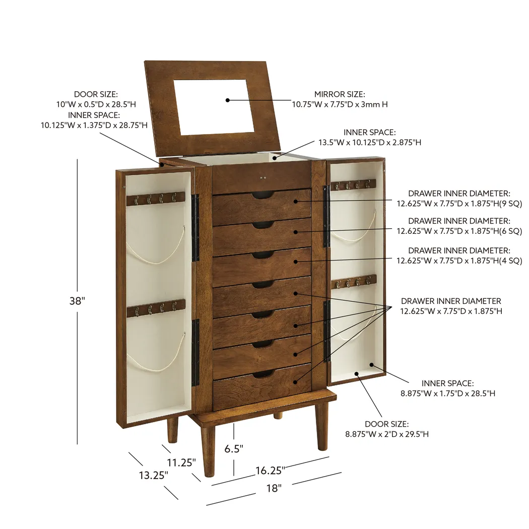 Suari Brown Jewelry Armoire - Thumbnail - Image 6