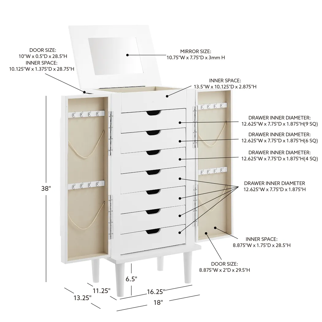 Suari White Jewelry Armoire - Thumbnail - Image 11