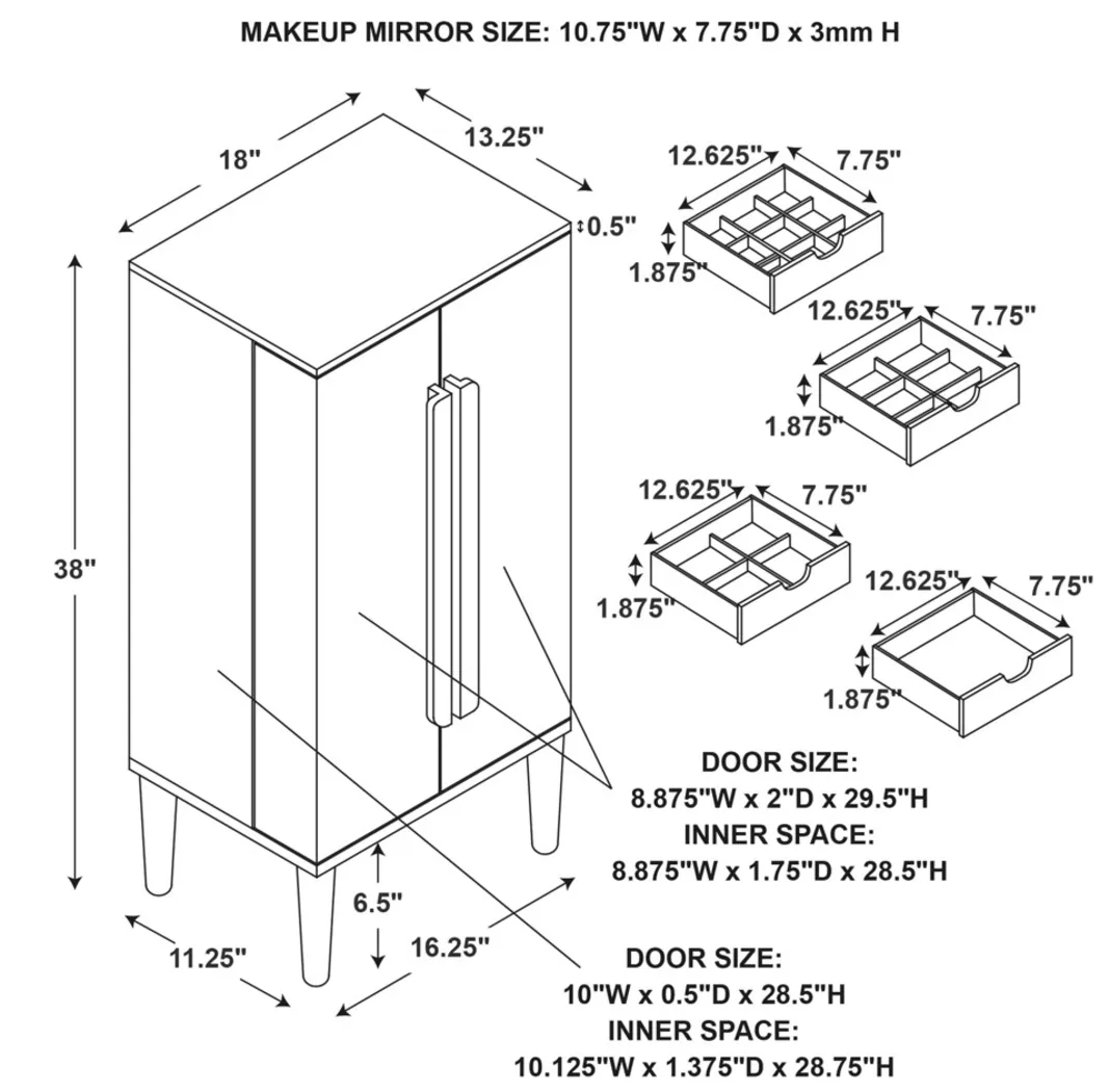 Suari White Jewelry Armoire - Thumbnail - Image 8