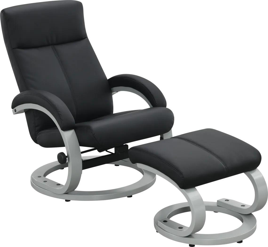 Sulloway Black Recliner and Ottoman - Thumbnail - Image 1